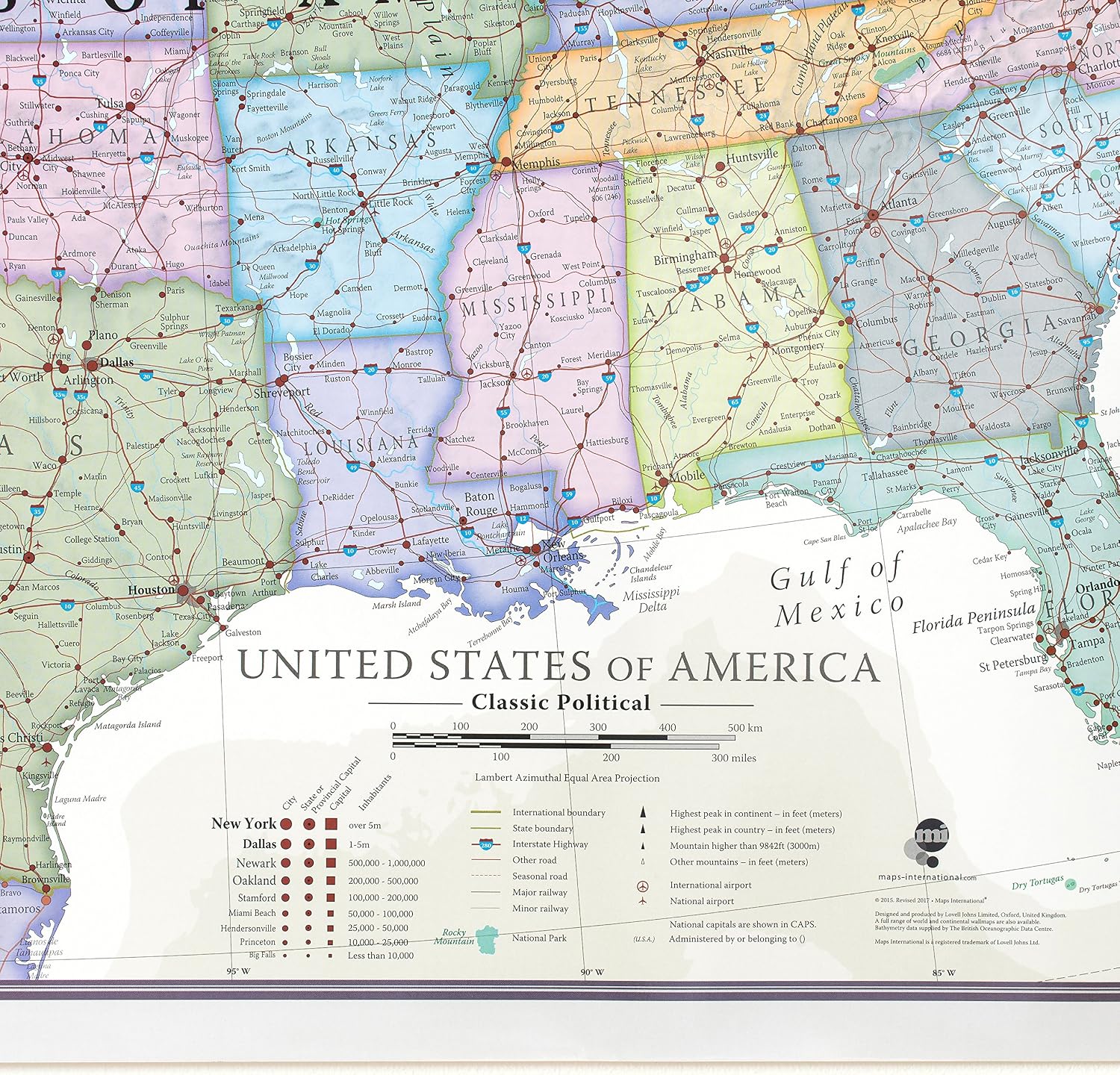 Maps International Classic USA Wall Map - Map of The USA Poster - Front Lamination – 24 x 36