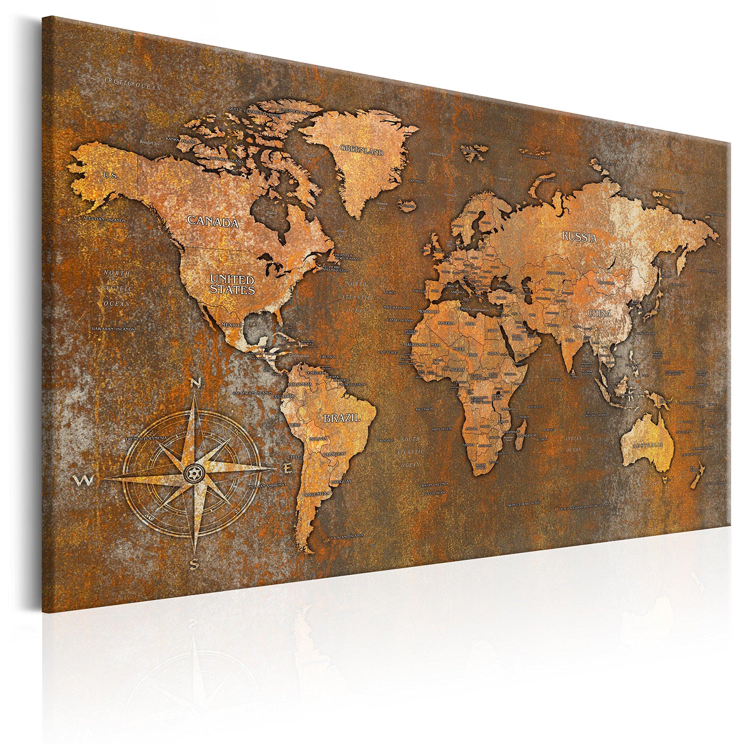 murando Prikbord Wereldkaart 120x80 cm Kurk Boord & Canvas Afdruk op Niet geweven Materiaal Memobord Prikbord Afbeelding Foto Schilderen Home Decor Muurkaart kaart continenten k B 0009 p b