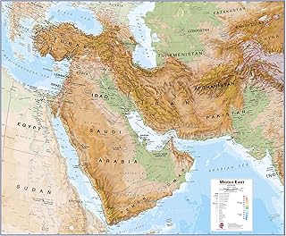 Maps International Medium Physical Middle East Wall Map - Laminated - 27 x 33