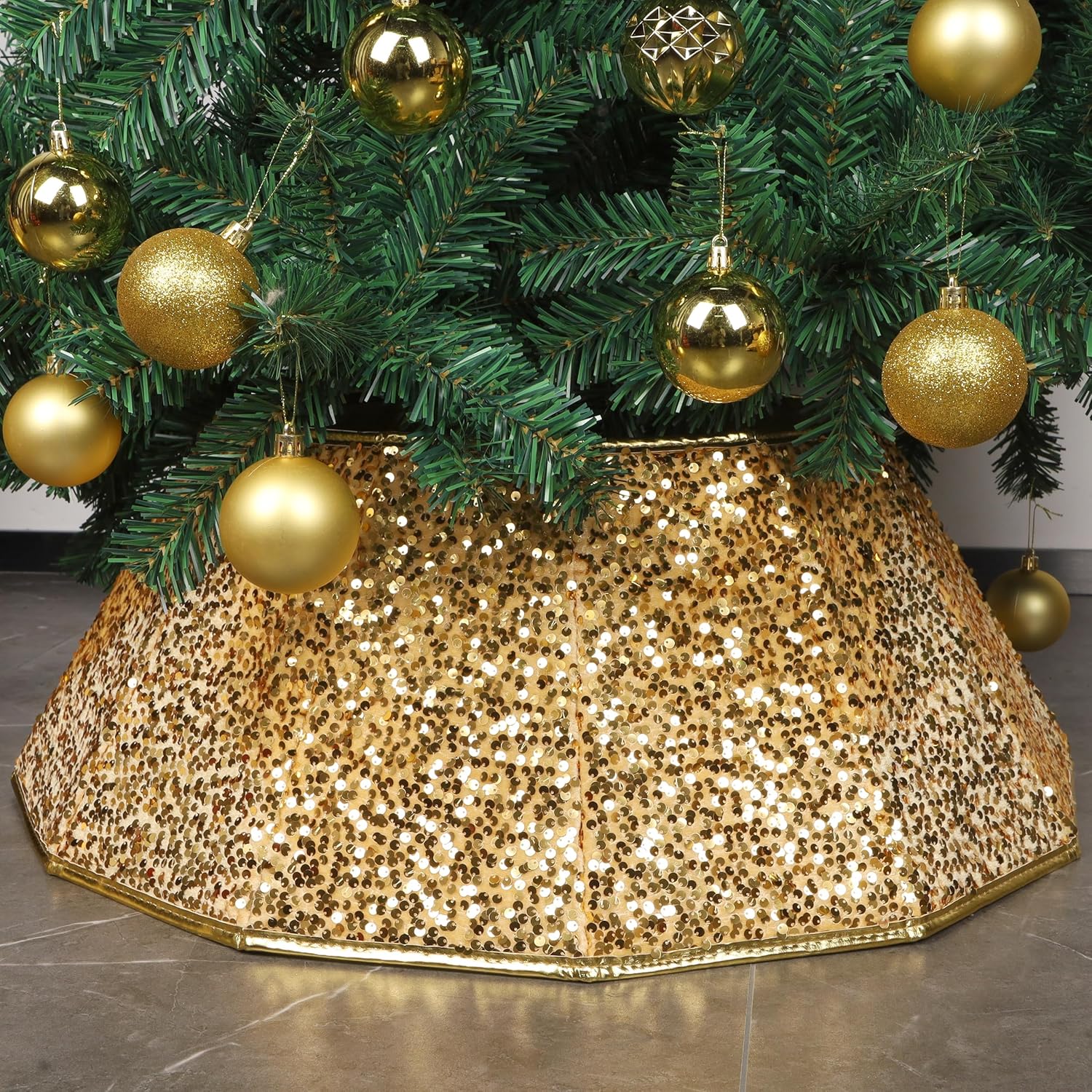 Blissun Christmas Tree Collar, Sequin Christmas Tree Skirt