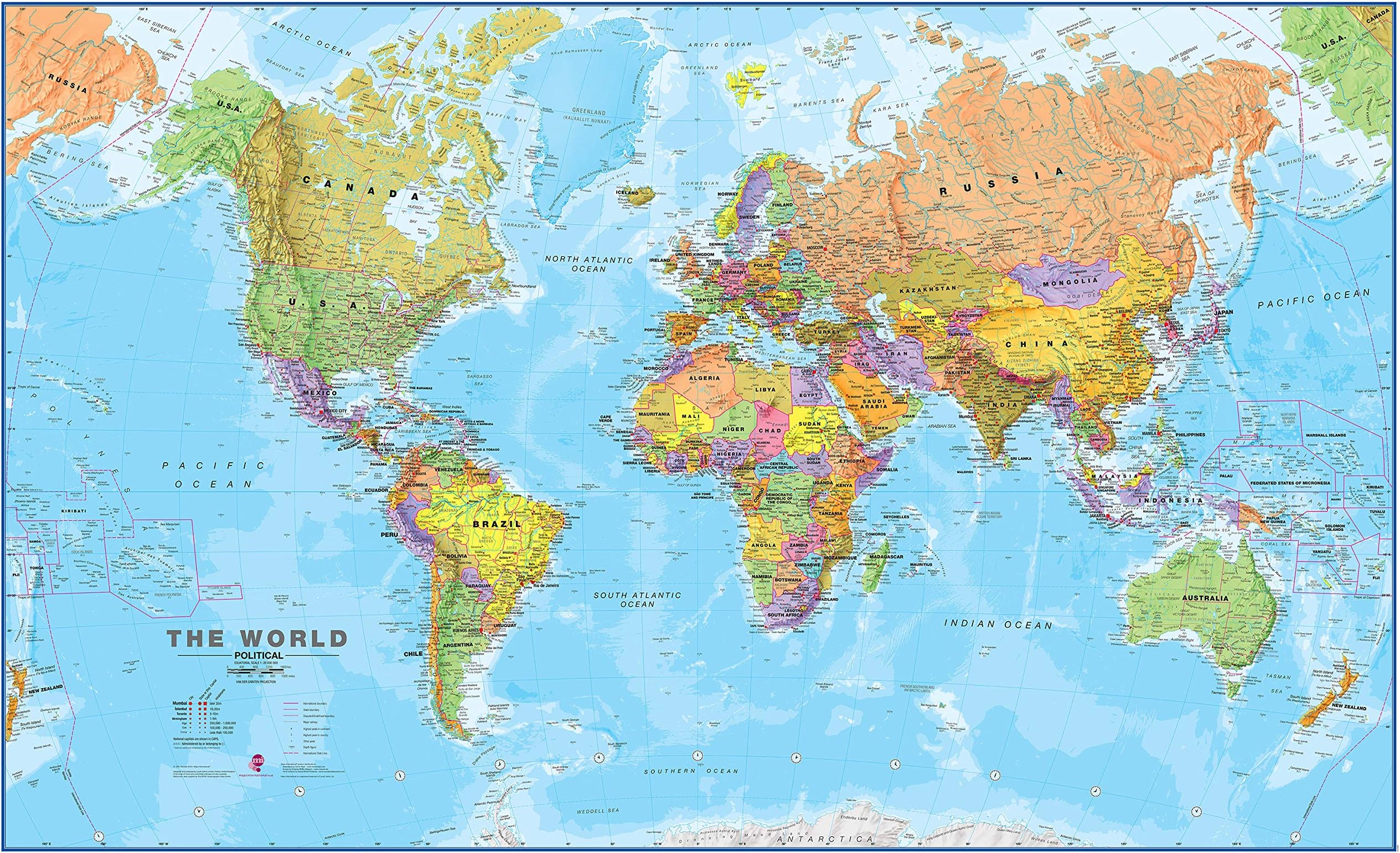 Maps International Giant World Map Poster – Mega-Map of The World – Front Lamination - 48 x 78