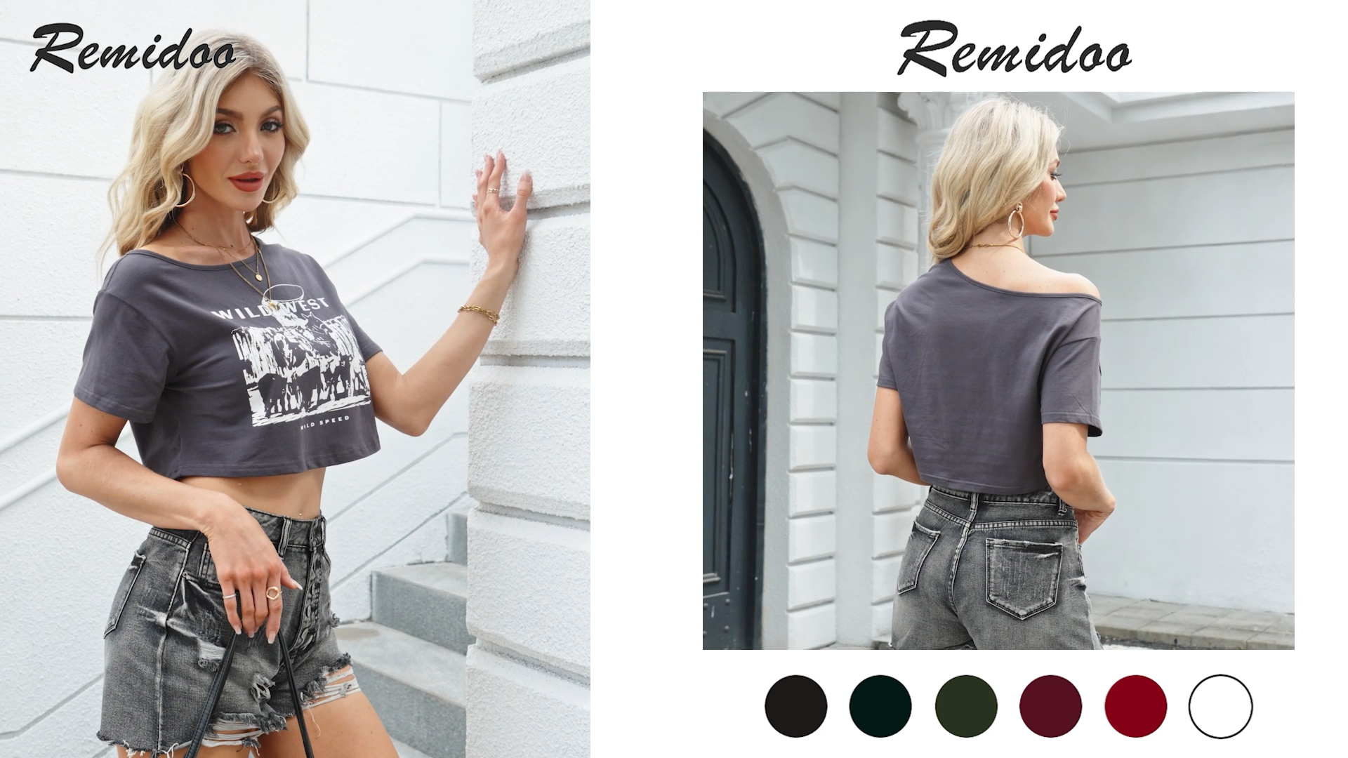 Remidoo Women's Off The Shoulder Cut Out Top Half Sleeve Tie Dye
