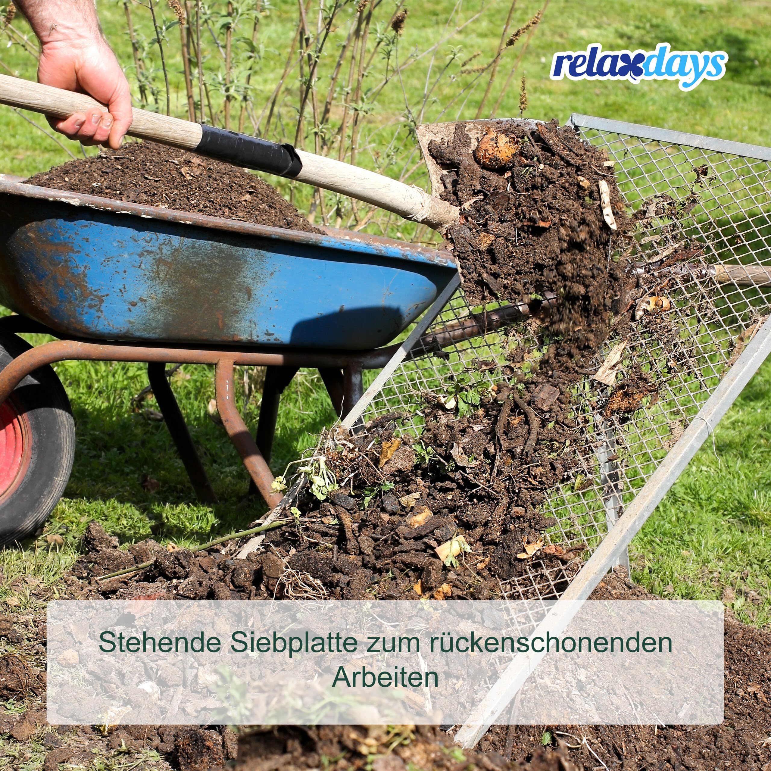 Relaxdays Durchwurfsieb, HxB: 100 x 60 cm, verzinktes Gartensieb, Streckmetall 15 x 30 mm, Kompostsieb, Stahl, silber