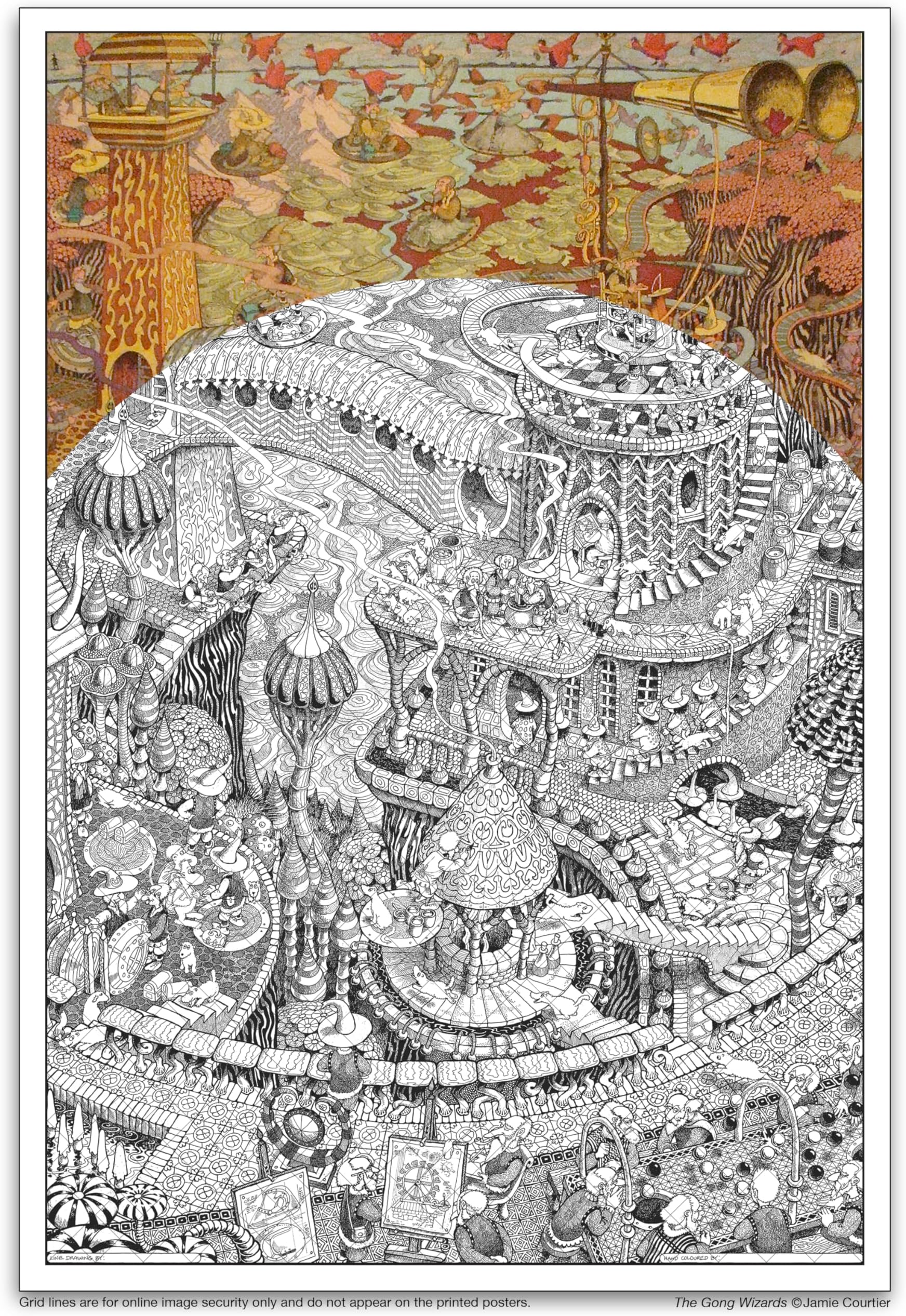 colour-in posters by Jamie Courtier - The Gong Wizards - GIANT colouring poster 27 x 40 inches