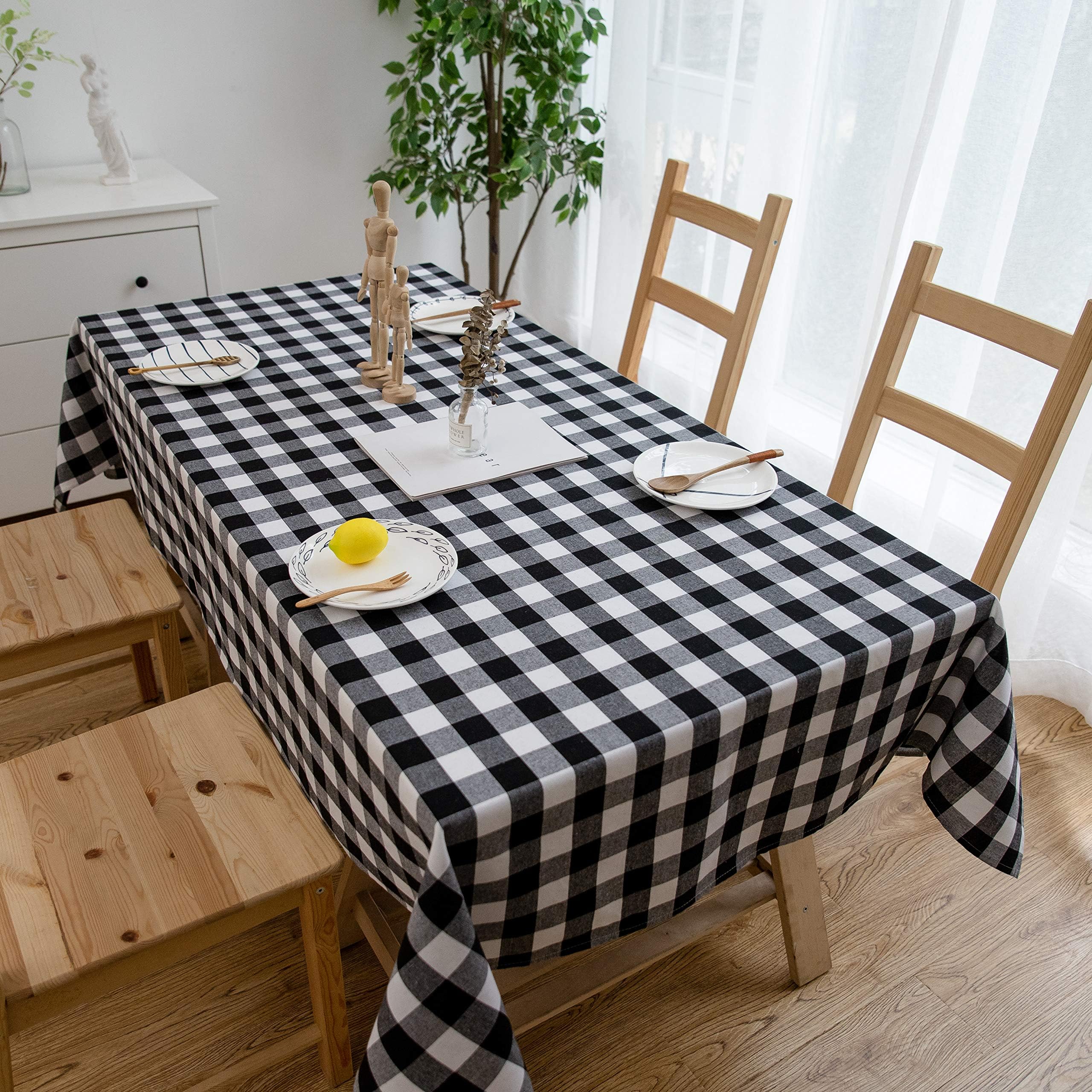Aquazolax Black and White Gingham Tablecloth Fabric Buffalo Pattern Print Premium Rectangle Weights Table Cloth, 54x84 inch