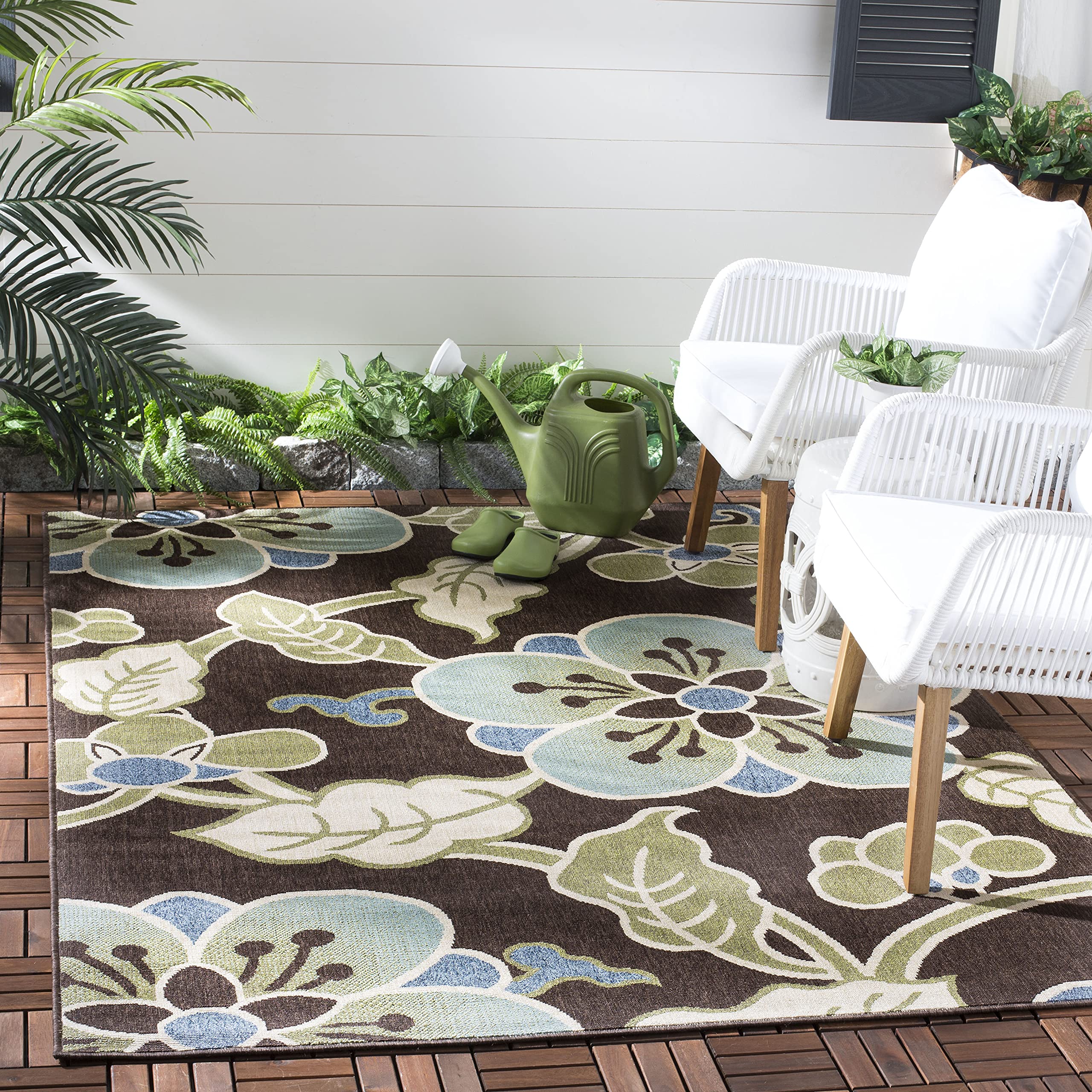 SAFAVIEH Washable Rug Outdoor Veranda Collection - 5'3" x 7'7", Chocolate & Aqua, Non-Shedding & Easy to Clean, Ideal for Patio, Backyard, Mudroom (VER001-0623)