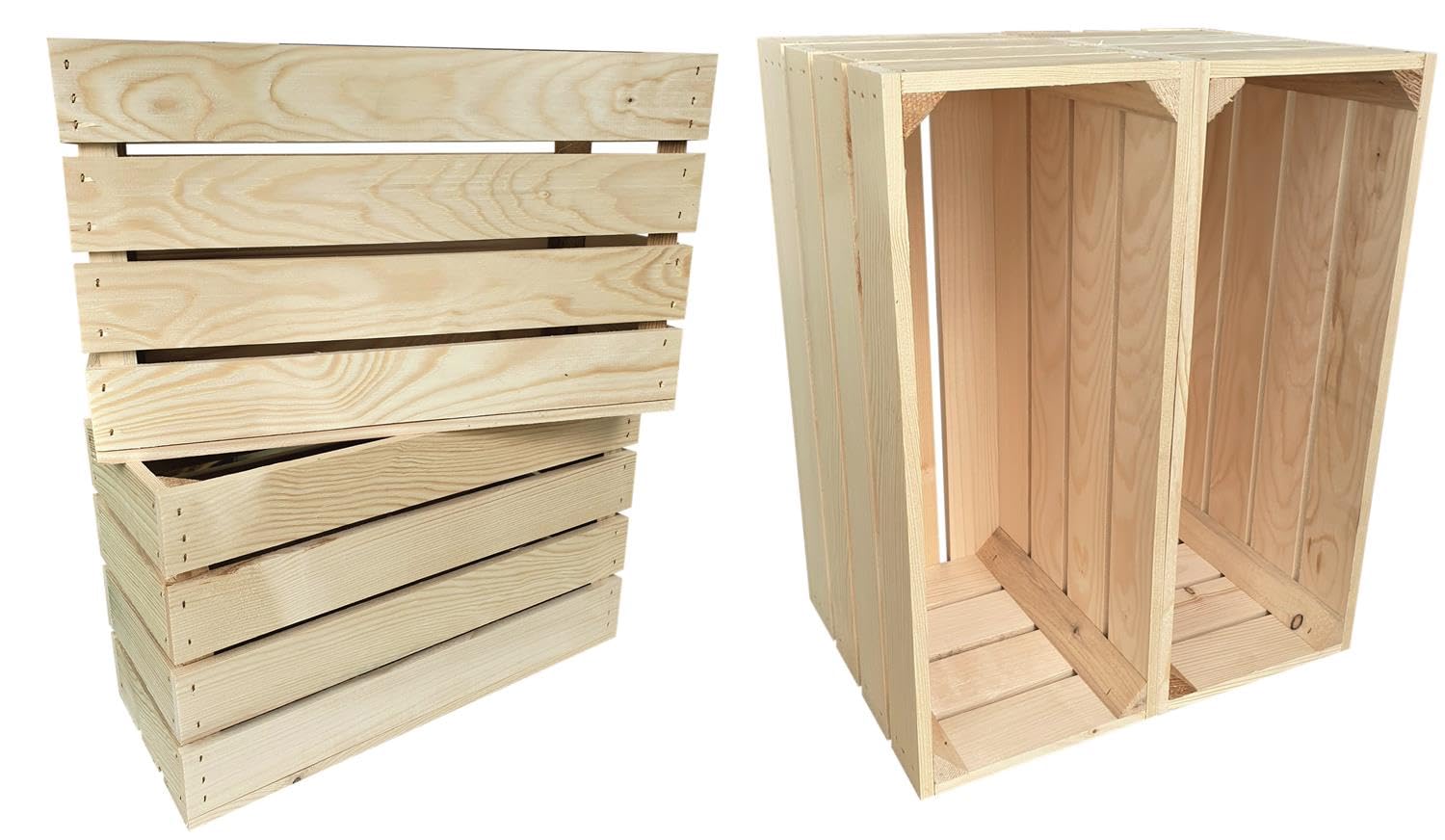 4er Set Holzkiste Groß Aus Holz - massive Weinkisten Vintage 50 x 20 x 30 cm - Holzbox Für Aufbewahrung, Holzregal - Robuste Obstkisten & Apfelkisten - Deko Kiste Für Küche, Wohnzimmer - Kiste Natur