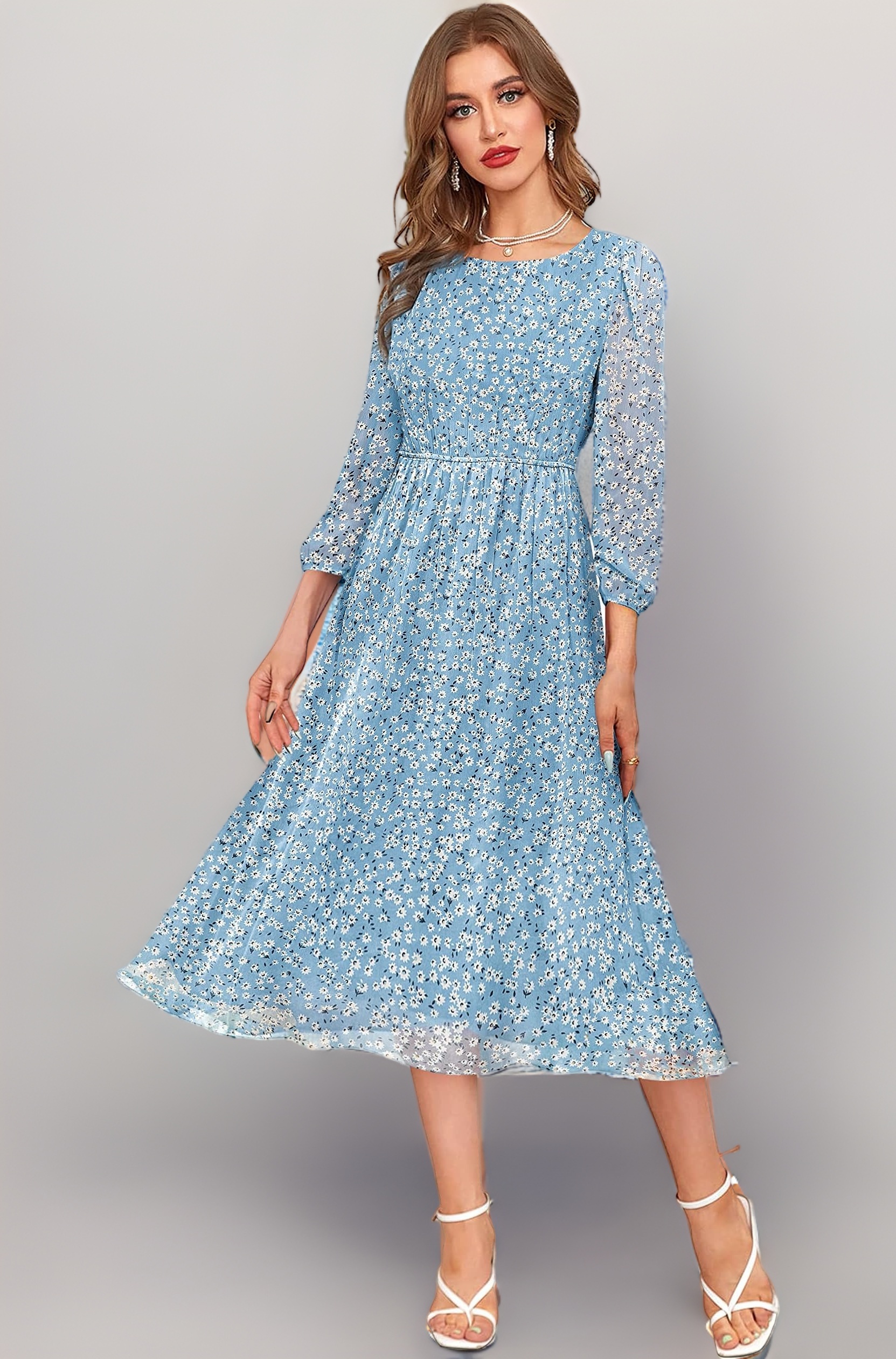 KERI PERRY Women's Georgette Floral Fit & Flared Western Dress | Dress for Women | A line | Anarkali Dress | Gown Dress | Western Dress | Exclusive Women Dress | Bollywood Dress | Dress | Fashion