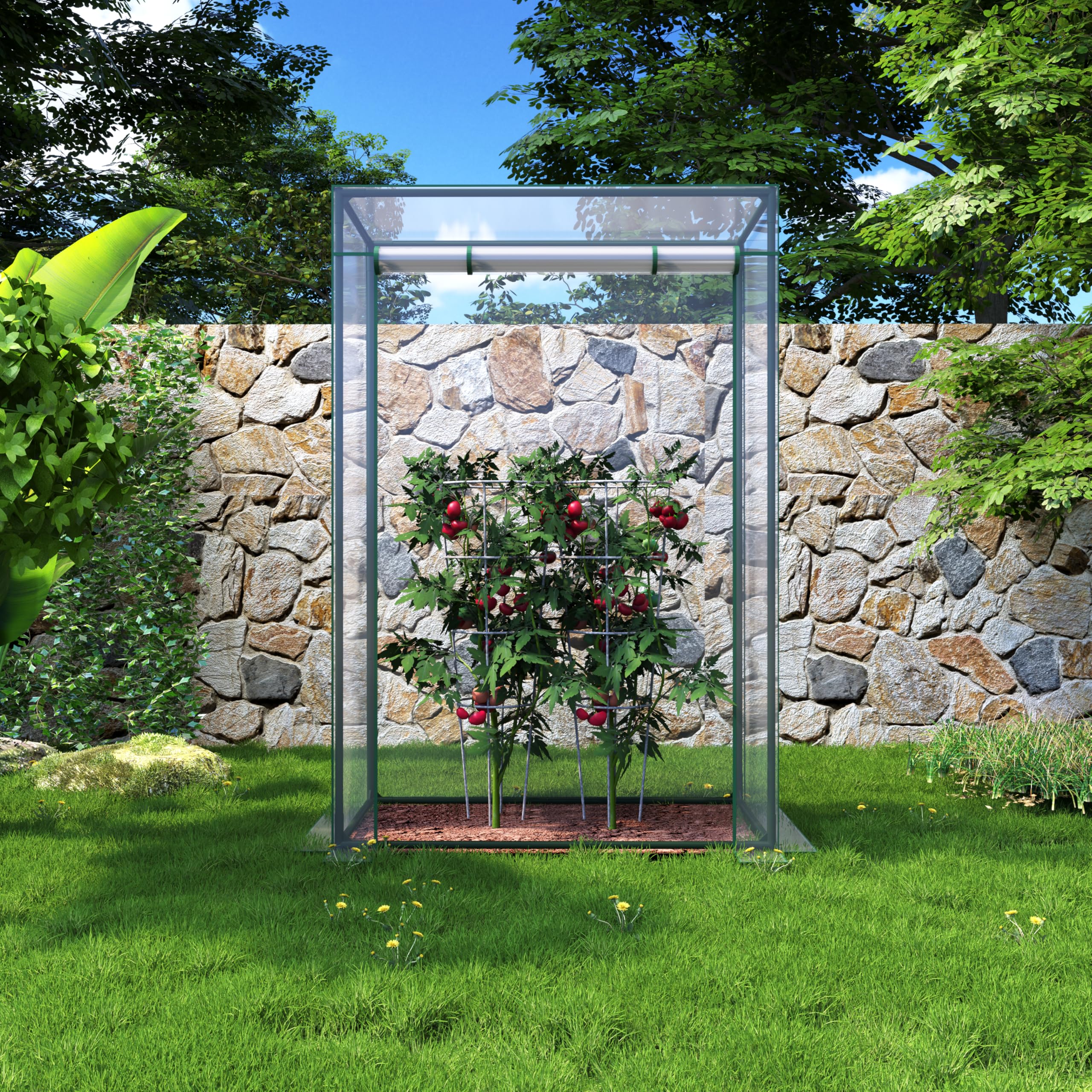 KANWOD Serra da Giardino con Porta Arrotolabile, Invernale, Stabile e Facile da Montare, Pellicola Trasparente 140 g/m², Protezione delle Piante, Verdure, Fiori, Serra per Orto, Balcone e Giardino