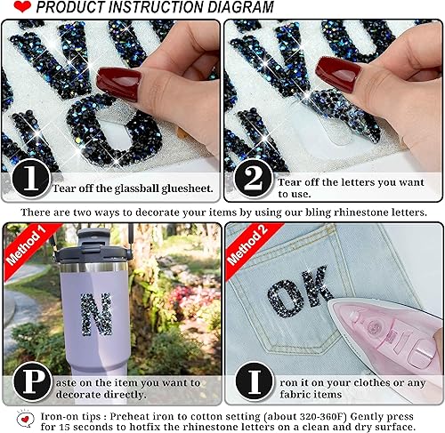 Miniatura 2 de Locacrystal 68 calcomanías de letras del alfabeto de resina con diamantes de imitación de la A a la Z calcomanías autoadhesivas para decoración de