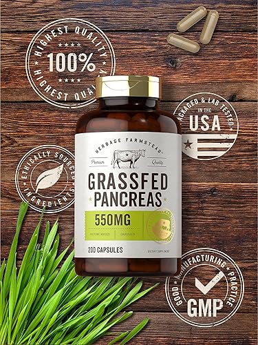 Miniatura 5 de Carlyle Herbage Farmstead - Páncreas de carne alimentada con pasto | 550 mg | 200 cápsulas | Suplemento bovino criado en pasto desecado | Sin OMG,