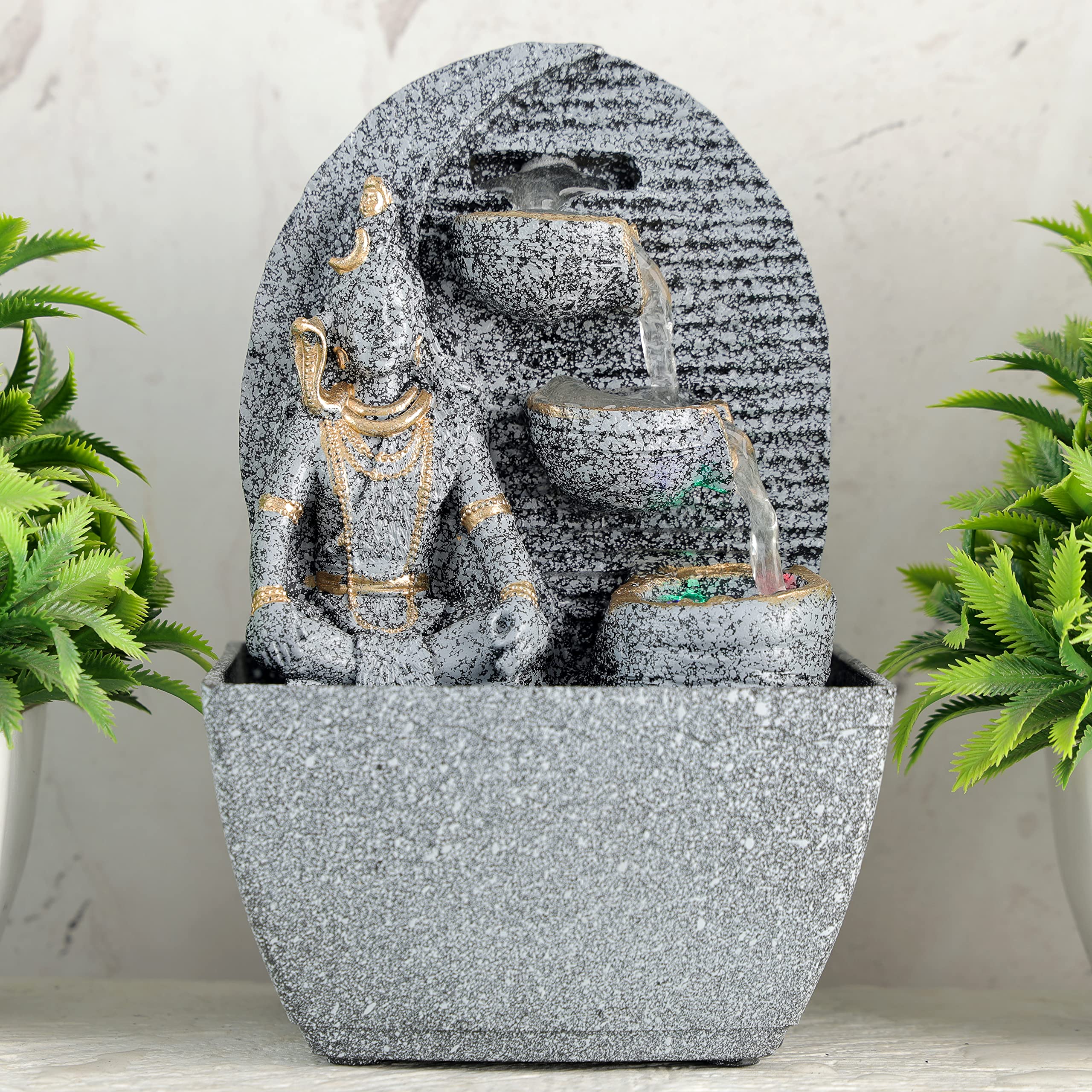 Global Grabbers Polyresin Table Top Indoor Outdoor Water Fall Fountain with LED Lights Home Decor Decoration Gift Gifting Items-STN_GRY-SF17-image-12