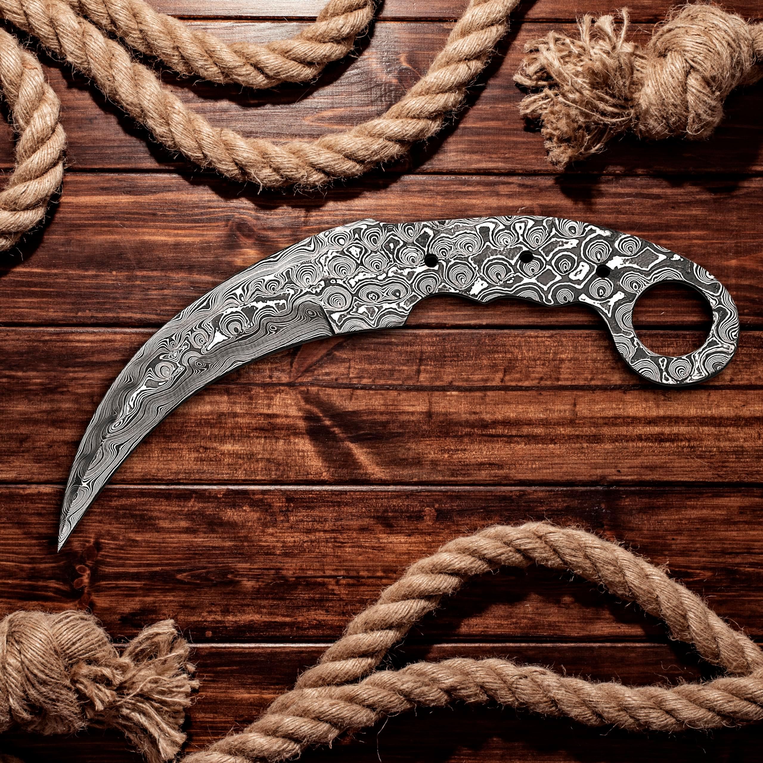 Damascus Steel Hunting Knife Kit, 8.5 Inches Overall, Fixed Blade, Leather Sheath, DIY Knife making Suppliesโฆ