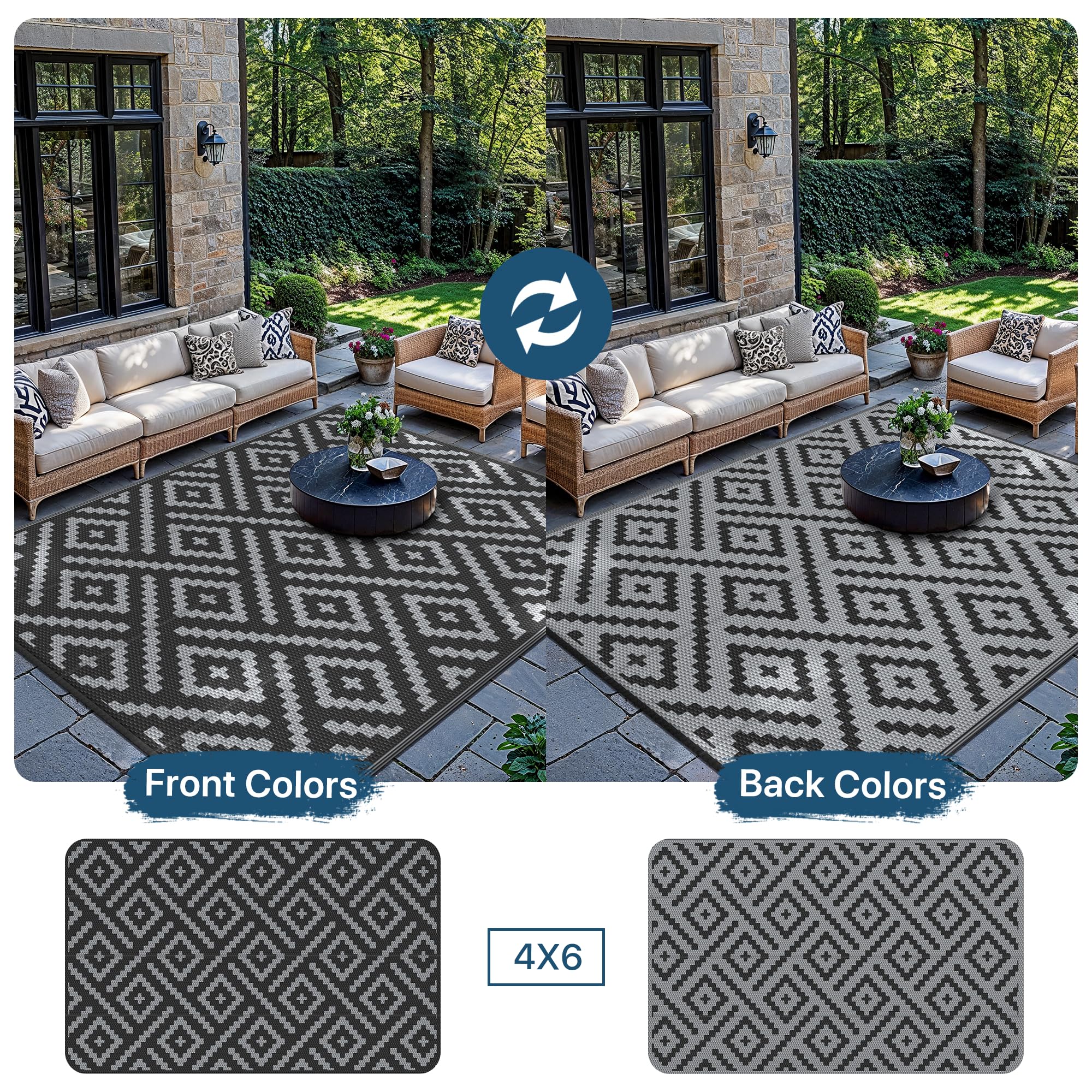 GENIMO Outdoor Rug Garden Rugs Waterproof Reversible Recycled Outdoor Carpet Washable UV Resistant Modern Area Rugs for Patios Picnic - Image 4