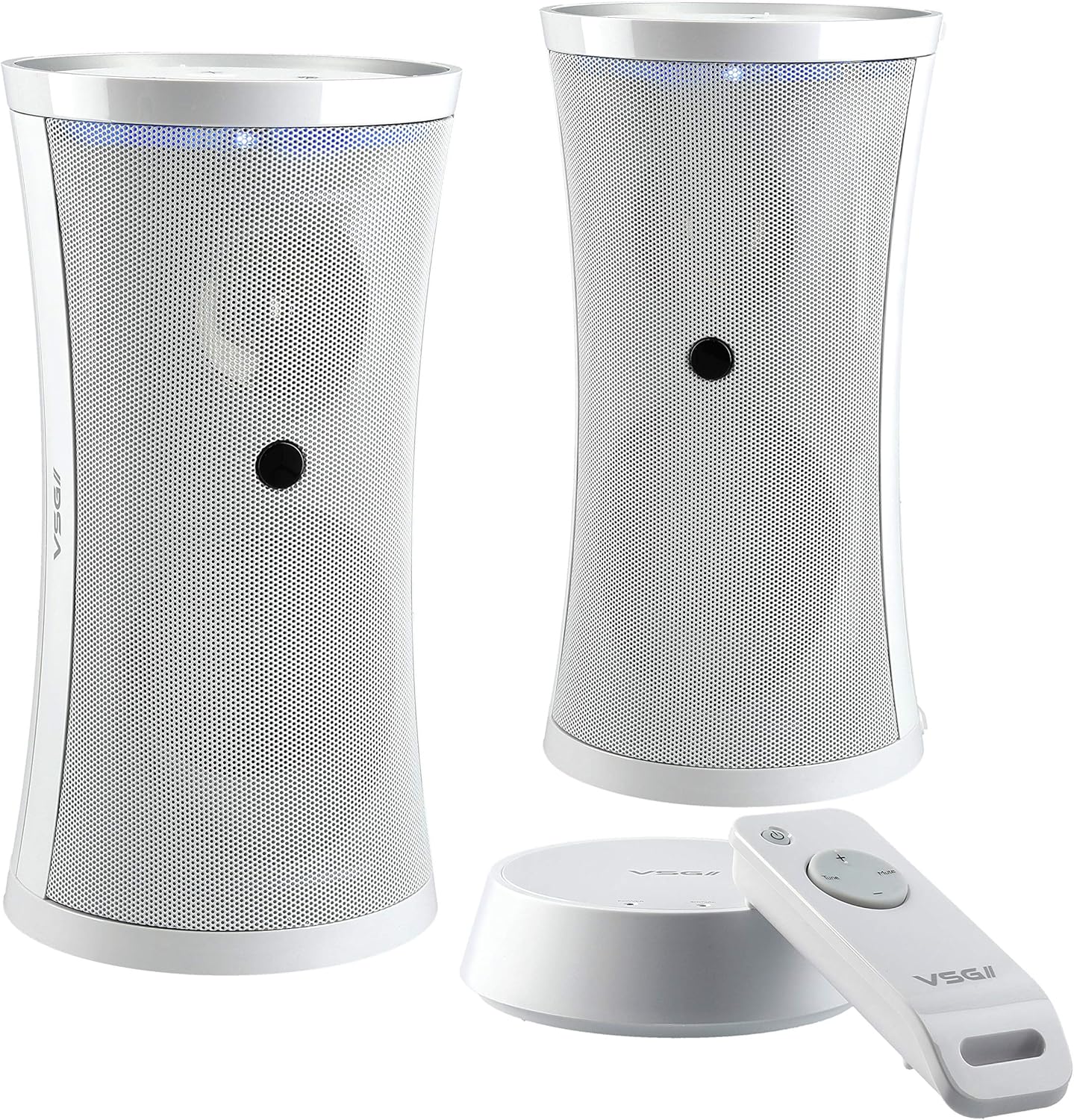 VSG SP-4780 Juego de Altavoces inalámbricos de diseño con Mando a Distancia – Altavoz de Audio portátil inalámbrico, Alcance de hasta 100 Metros, Plug&Play, IPX3 - Blanco