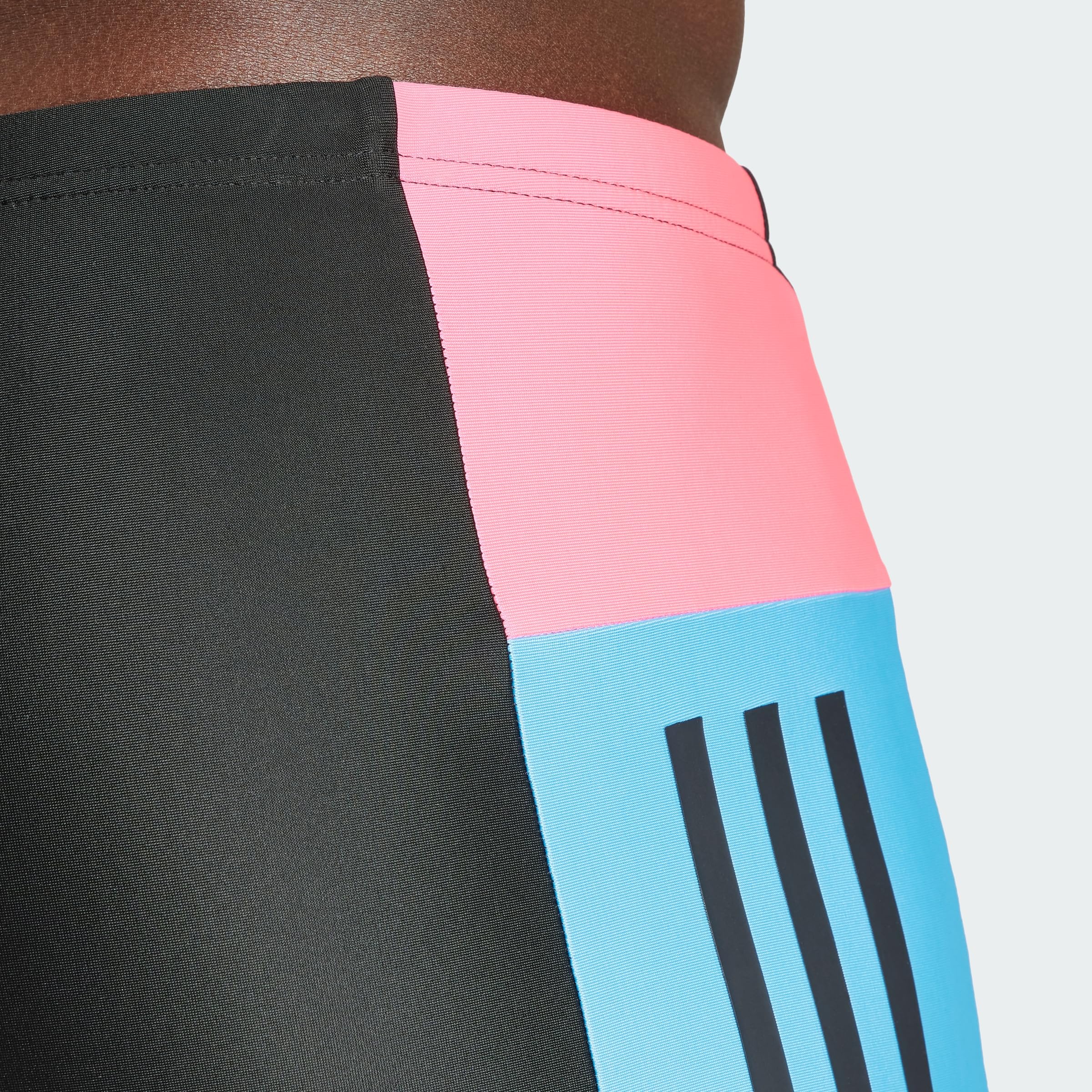 adidas Męskie bokserki do pływania w kolorowe bloki 3 paski, 34, Czarny, 152