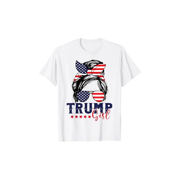 Trump Girl Messy Bun Trump 2024 Election American Flag T-Shirt