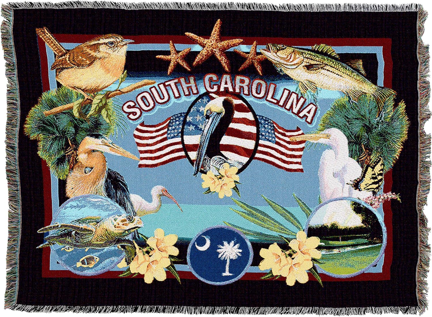 Pure Country Weavers State of South Carolina Blanket by Dwight D Kirkland - Gift Tapestry Throw Woven from Cotton - Made in the USA (72x54)