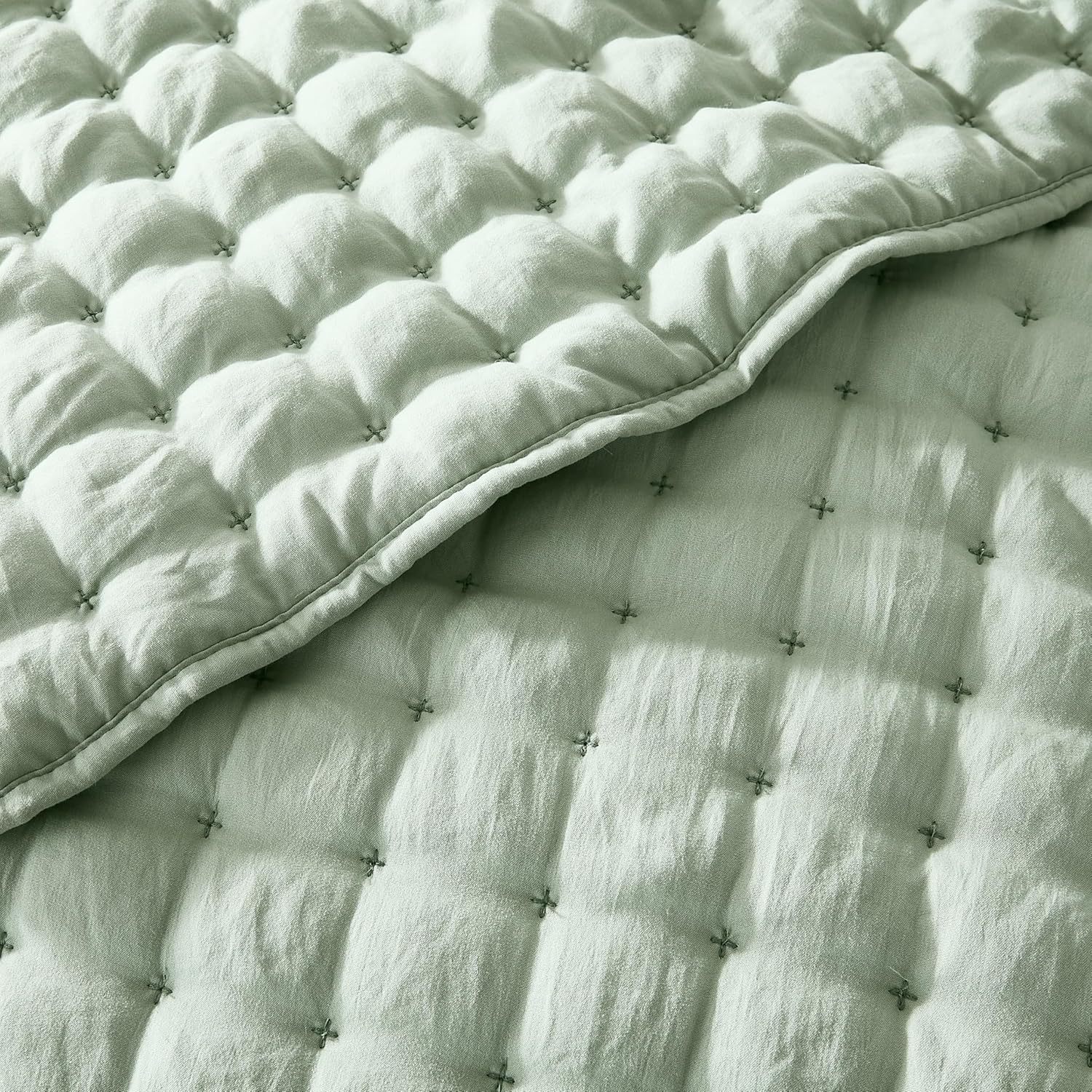 WDCOZY Sage Green Twin Quit Size Bedding Sets with Pillow Sham, Lightweight Soft Bedspread Coverlet, Quilted Blanket Thin Comforter Bed Cover for All Season, 2 Pieces, 68x90 inches - Image 5