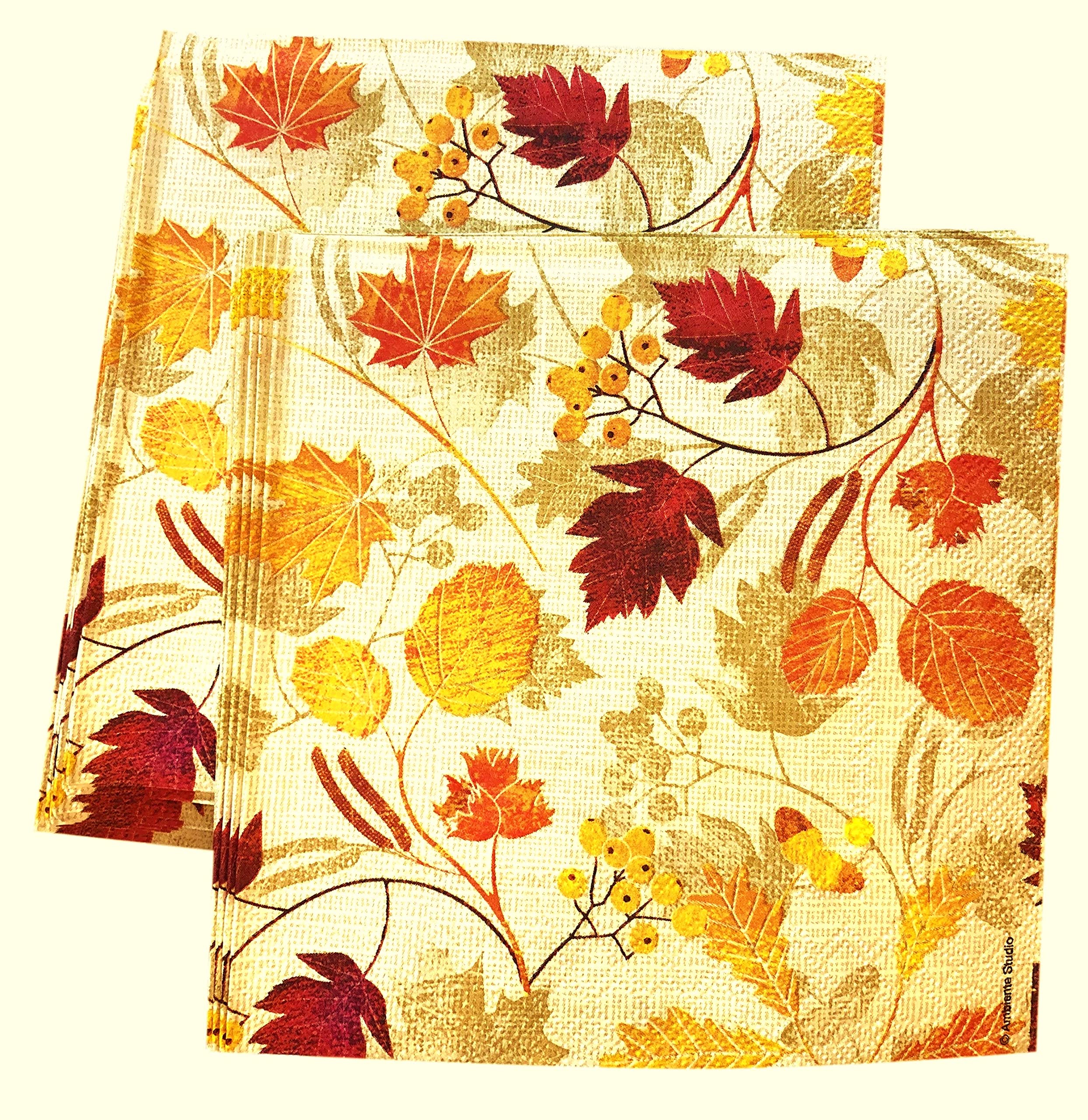 Herbst-Servietten Mit Kürbis & Ahornblättern – 50 Stück, 16,5 X 16,5 Cm, Für Partys & Tischdeko