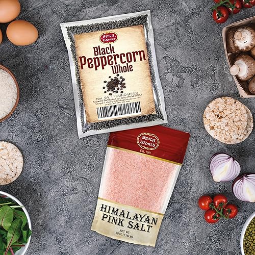 Miniatura 6 de Spicy World Granos de pimienta negra entera de 16 onzas + sal rosa del Himalaya fina 1.75 libras (28 onzas)