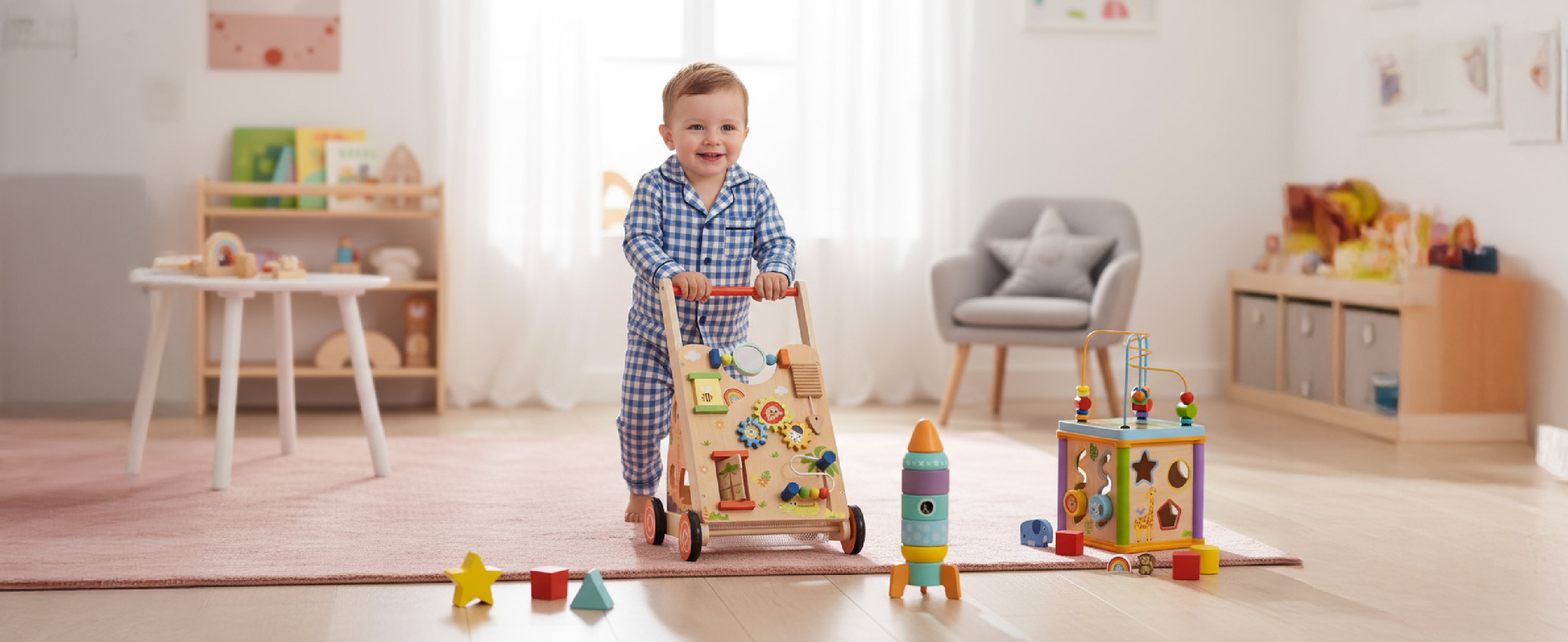 Girello In Legno 2 In 1 Per Bambini 1 Anno - Multifunzione Auto Con Attività Montessori