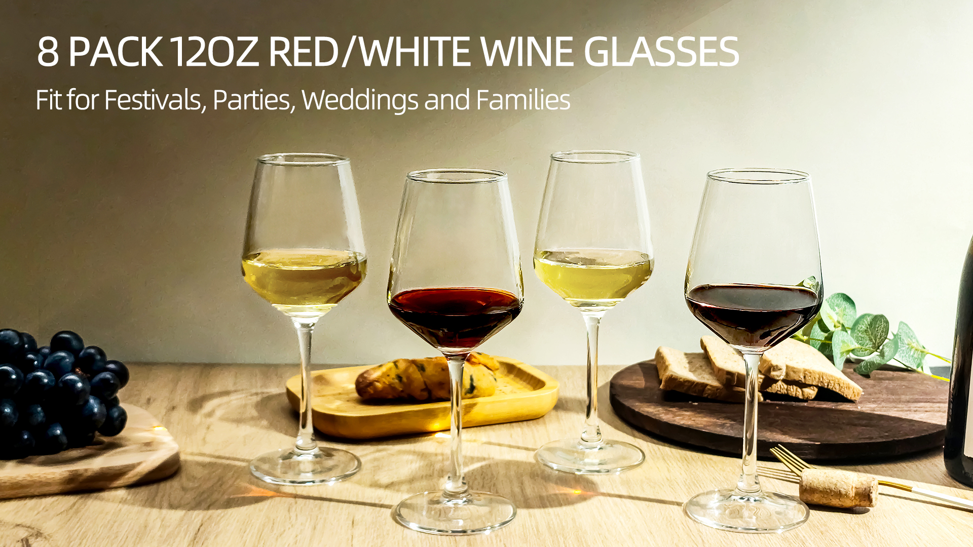 Amazon.com | SHYRC Wine Glasses Set of 8, 12oz Clear Red/White, Long Stem Wine  Glasses for Party, Wedding and Home: Wine Glasses