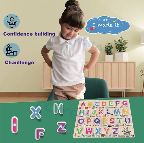 Image of Wooden Alphabet Wooden Learning Toys Puzzle for Brain Training /jorky Cutting Puzzle for Home /School /Non-Toxic /Education Memory Games for Baby Boy and Girl