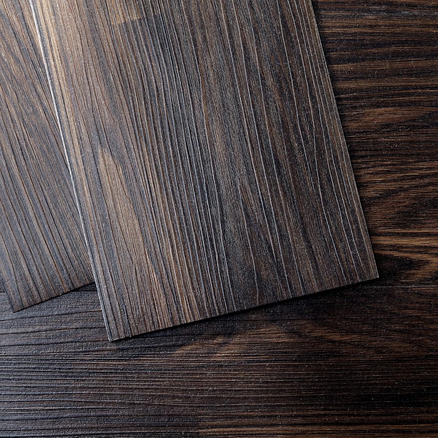 Hilarious Peel and Stick Floor Tiles Self-Adhesive Vinyl Flooring Wood Look Stick on Floor Tiles 36 Pack 54 Sq.Ft Waterproof Vinyl Plank Flooring DIY for Bathroom, Kitchen, Living Room RV(Dark Brown)
