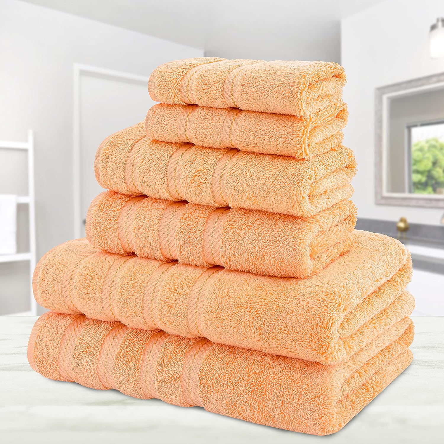 American Soft Linen Towel Set 2 Bath Towels 2 Hand Towels 2 Washcloths Super Soft Absorbent 100% Turkish Cotton Towels for Bathroom and Kitchen Shower Towel Malibu Peach: Home & Kitchen