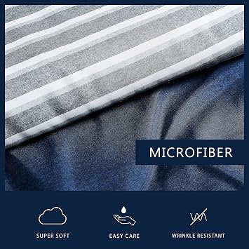 Nautica - Twin/Twin XL Comforter Set, Ultra-Soft Brushed Microfiber Bedding with Matching Sham, Reversible Blue Stripe Design, Medium Weight for Year-Round Comfort (Heathered Block Blue)