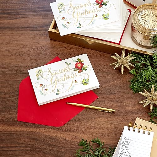 Miniatura 3 de Hallmark Tarjetas navideñas en caja, saludos de temporada floral (40 tarjetas con sobres) y surtido de tarjetas de Navidad en caja, color blanco y
