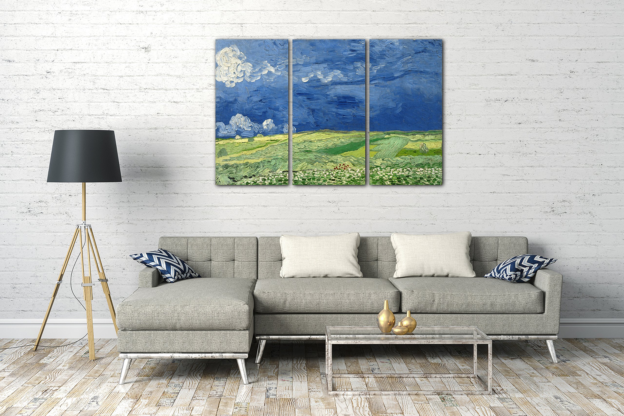 Printed Paintings Leinwand 3-teilig(120x80cm): Vincent Van Gogh - Weizenfeld unter Gewitterwolken
