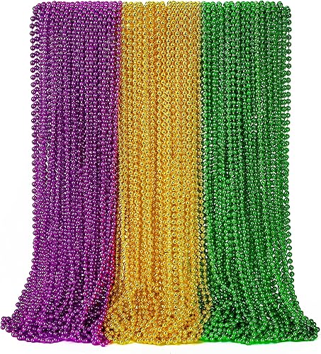 Miniatura 25 de 50 PCS Collares de Cuentas de Mardi Gras, Metálicos 10 Tipos de Collares de Cuentas Recuerdos de Fiesta, Collar de Mardi Gras de 33", Accesorios