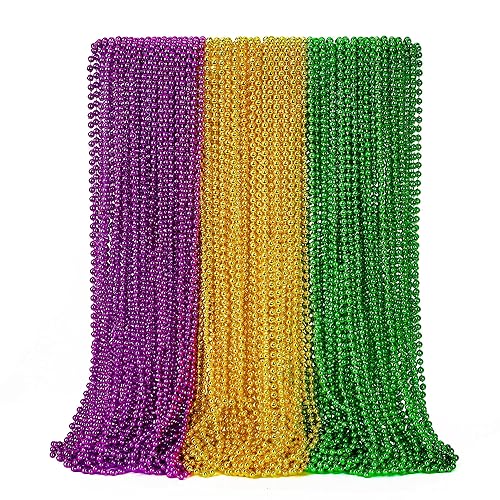 12PCS Mardi Gras Beads, Green Purple Gold Mardi Gras Metallic