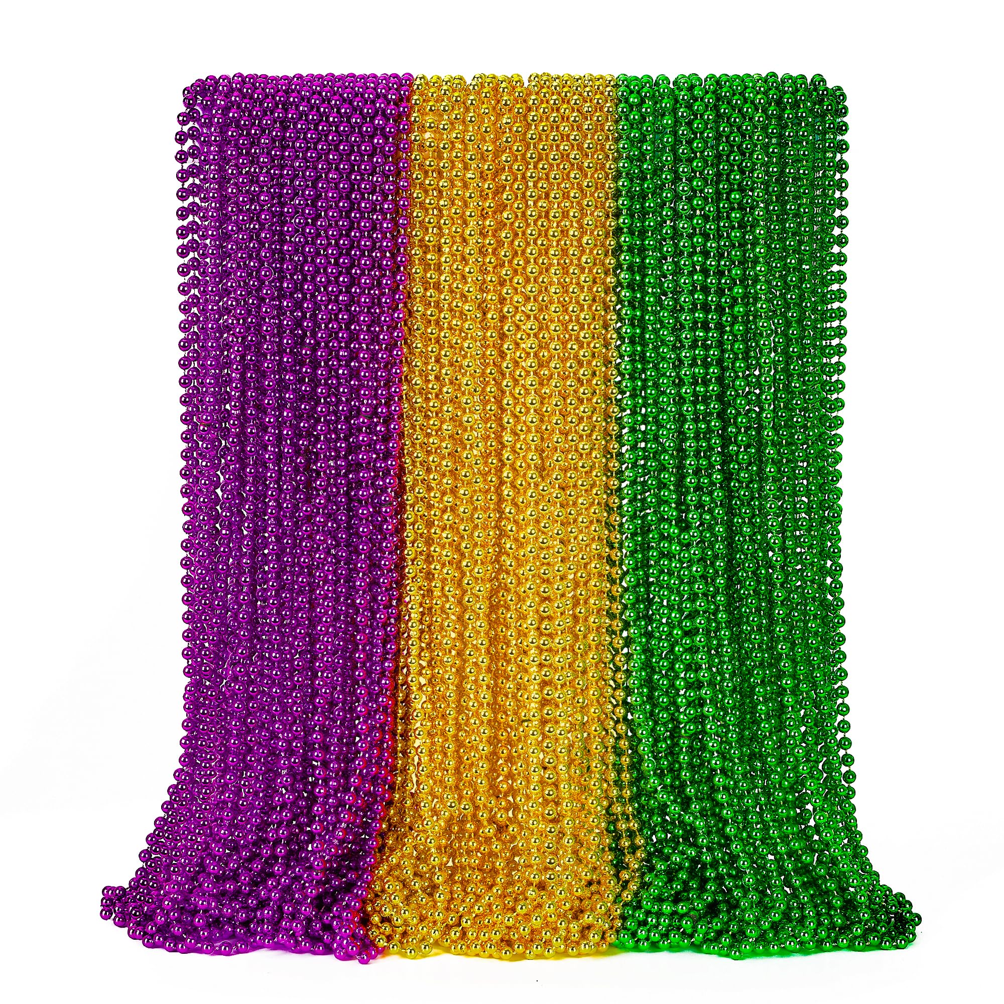 EOBOH 12PCS Mardi Gras Beads, Green Purple Gold Mardi Gras Metallic Costumes Necklaces Bulk, Mardi Gras Beads Necklace Costumes Accessory Sets for