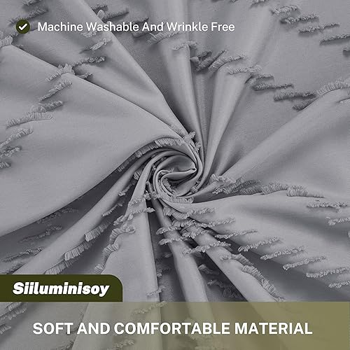 Miniatura 2 de Cortina de ducha extra larga de estilo bohemio gris con borla, tela tejida de 84 pulgadas, cortina de ducha copetuda, rayas cheurón, 72 x 84