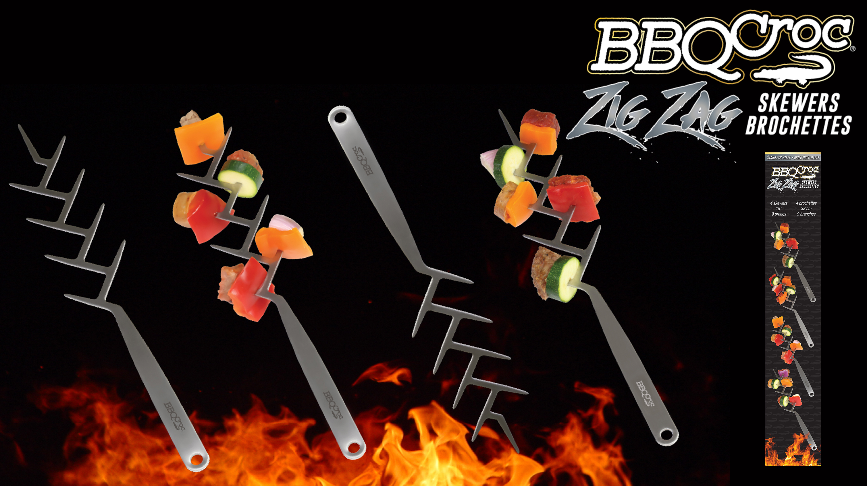 Amazon.com : BBQ Croc ZIG ZAG Skewers – Set of 4 – Brushed