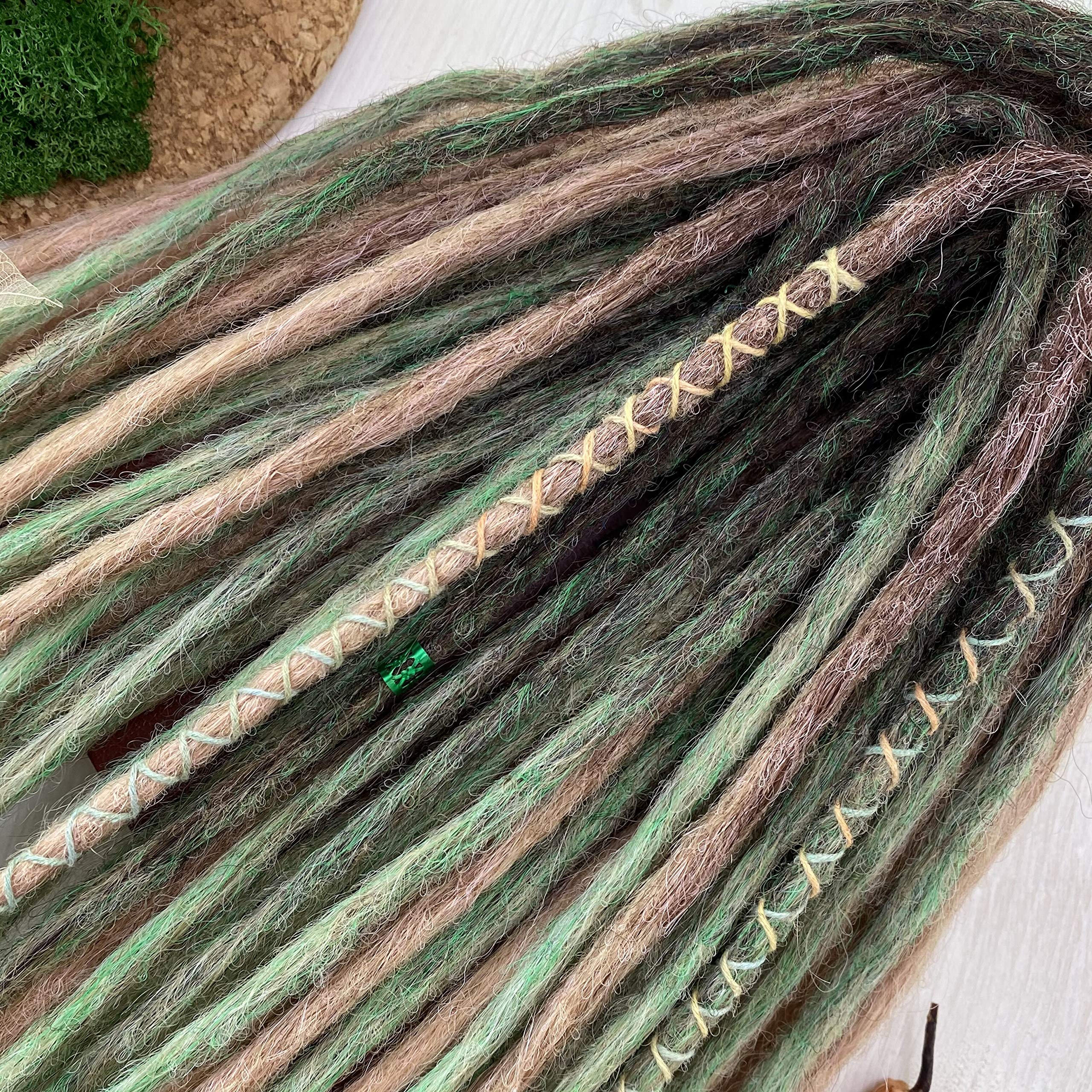 Buy Synthetic Dreads, Natural Light Brown and Green, Ombre Dreads, Synthetic dreads, de dreads