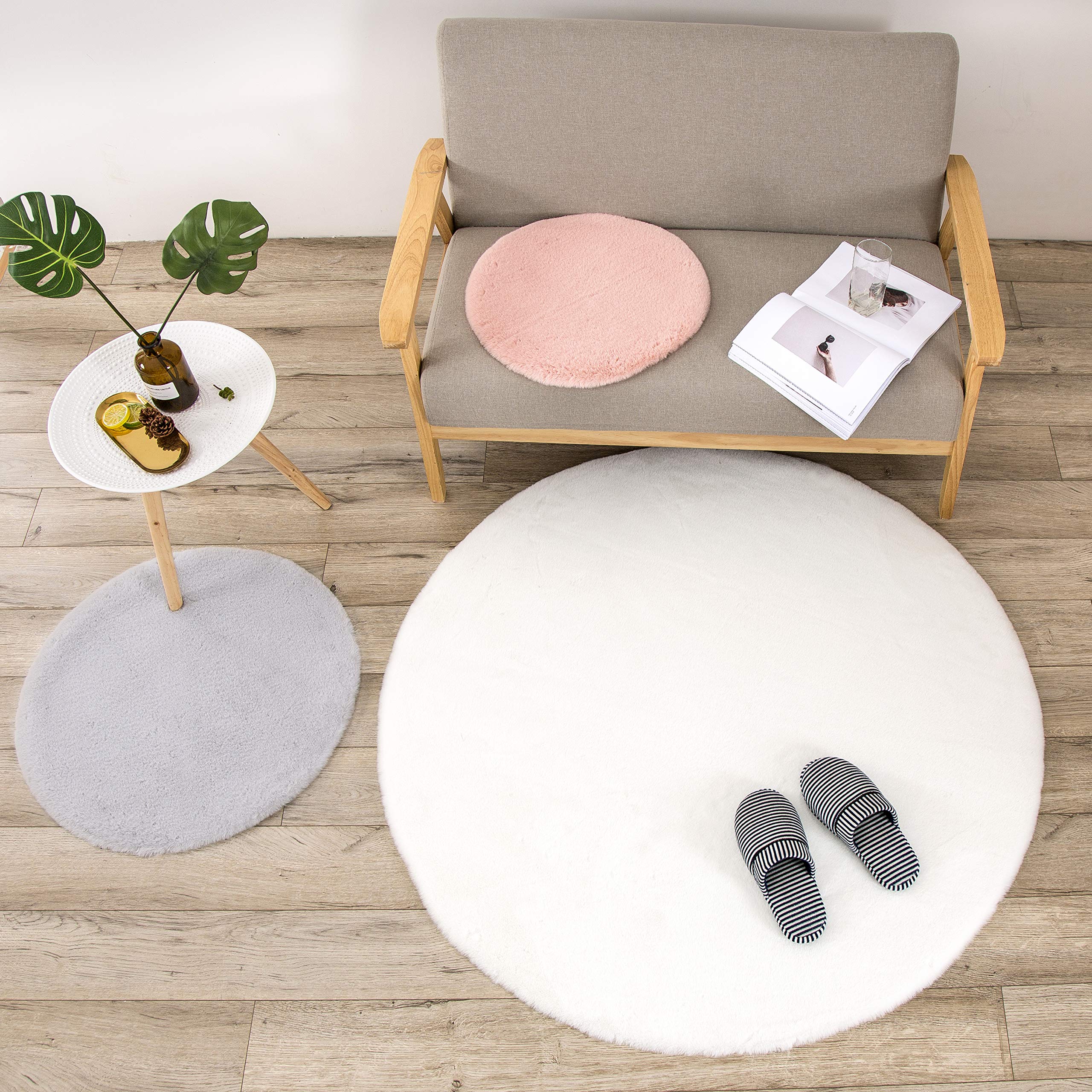 Teppich Wölkchen Alfombra de imitación de Piel - Sala de Estar, decoración de la Sala de Dormir - Alfombra de Piel Lavable como de Cama, cojín de Silla - Gris Oscuro, 30 cm Redondo
