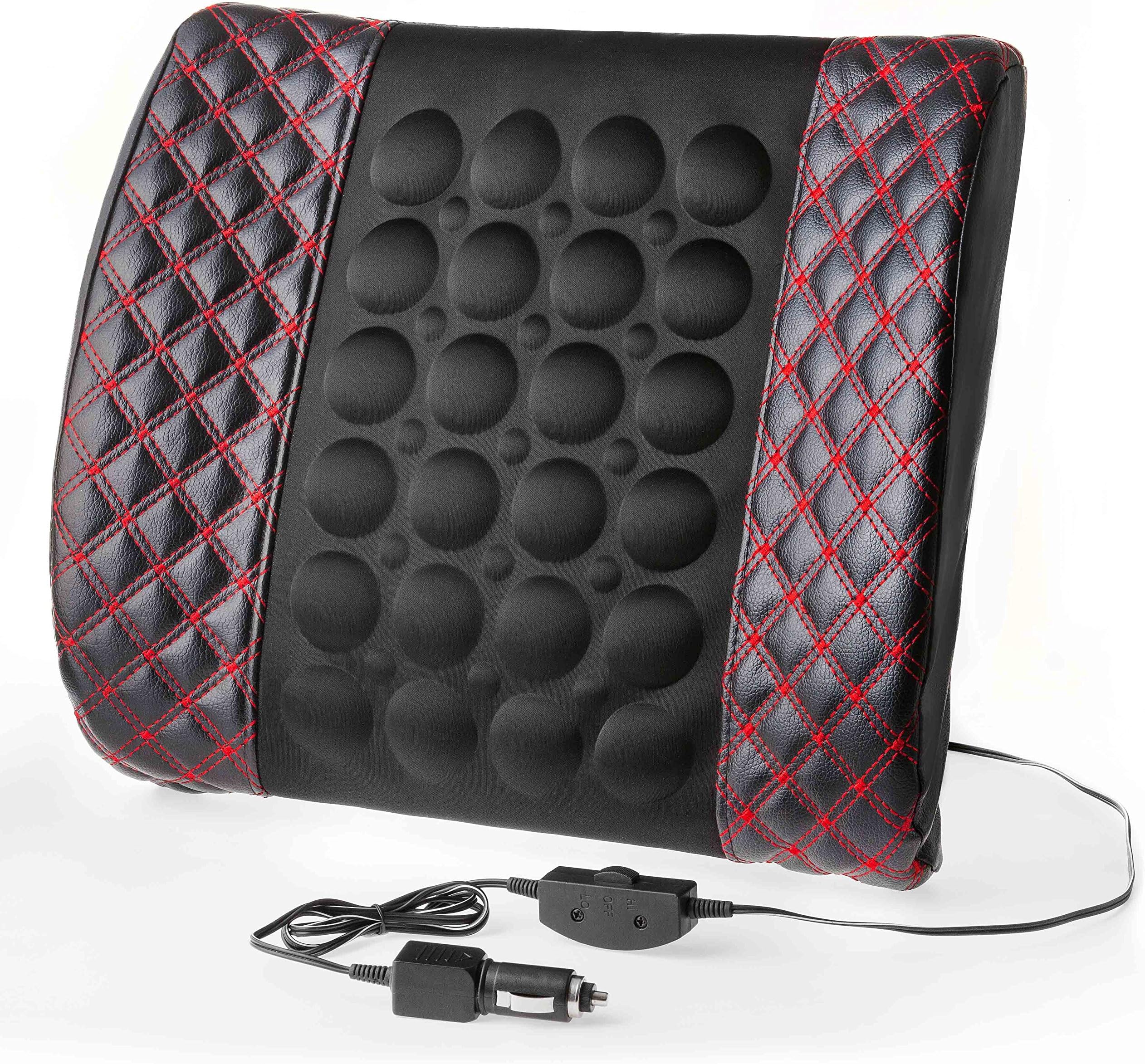 Lumbar Back Support Car Massage Seat Pad - Vibrating Massage Cushion Helps Ease Back Pain and Soreness - Attaches to Car Seats and Office Chairs - Compact and Portable - Made with Premium PU Material