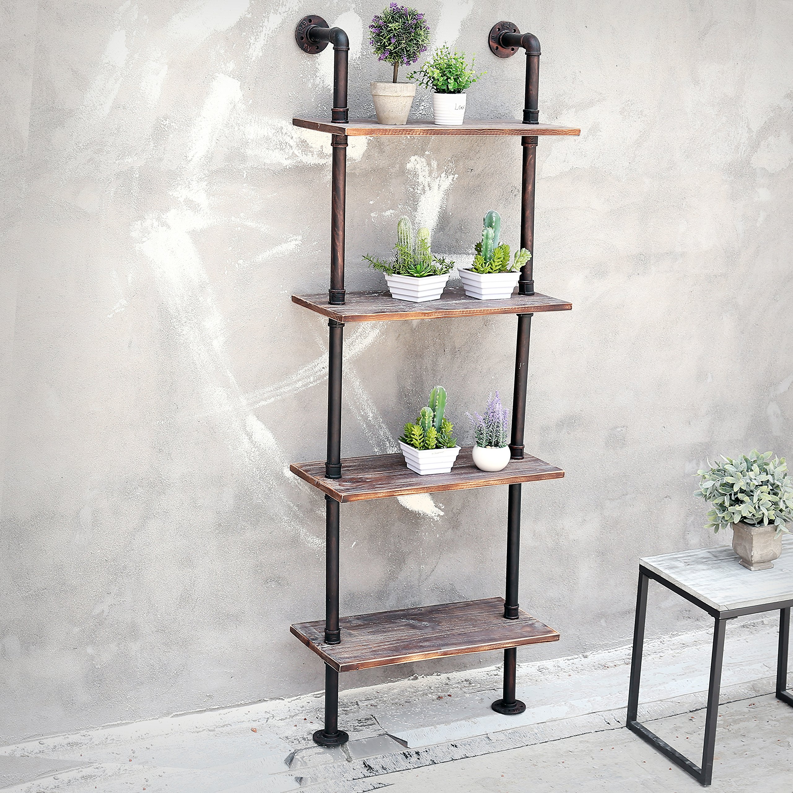 Buy MyGift 4Tier Brown Wood & Industrial Style Metal Pipe WallMounted
