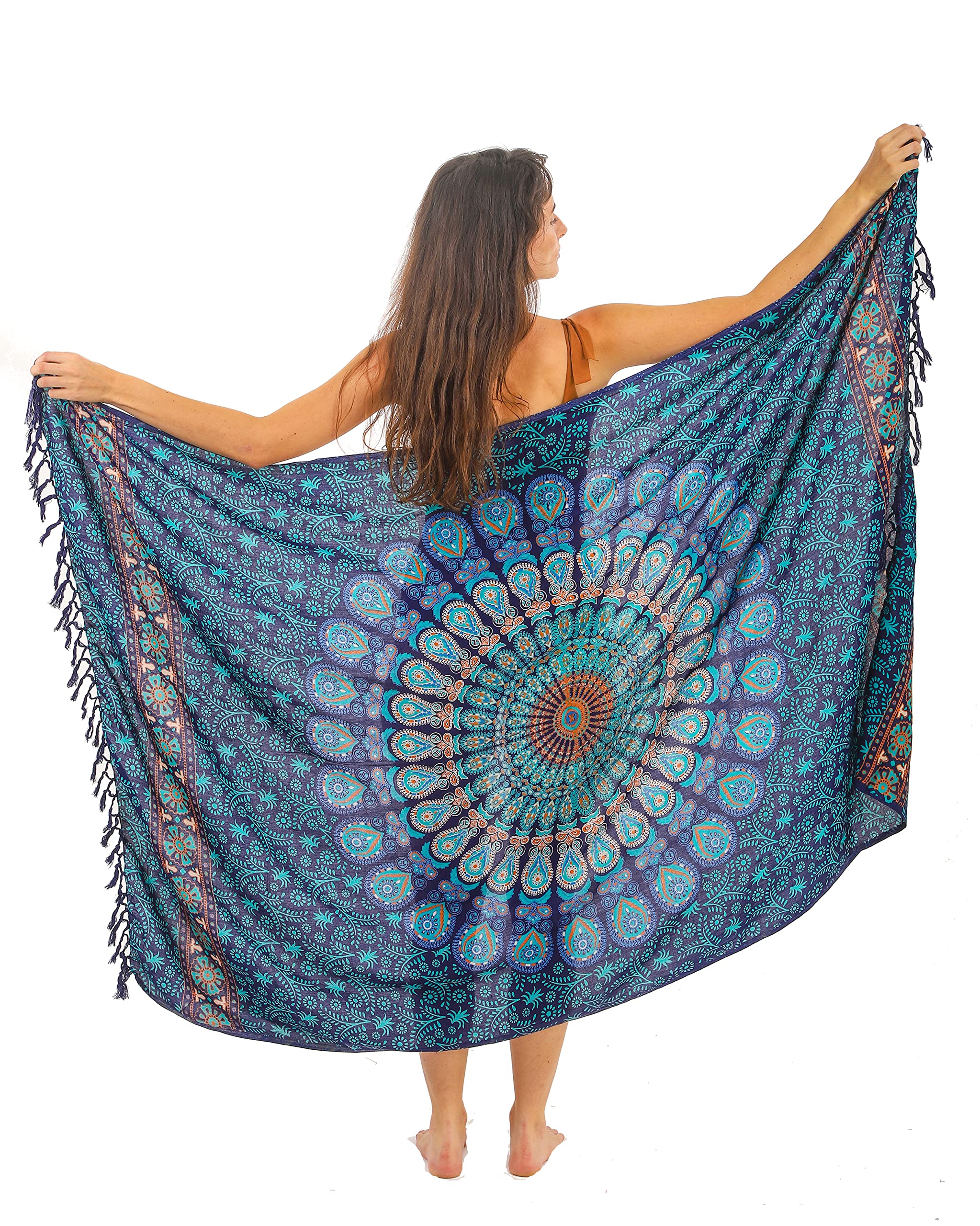 Boho Chic Pareo - Blue Mandala Sarong - Bikini Swimsuit Cover Up - Beach Dress - Wrap Skirt - Bohemian Tapestry Wall Hanging