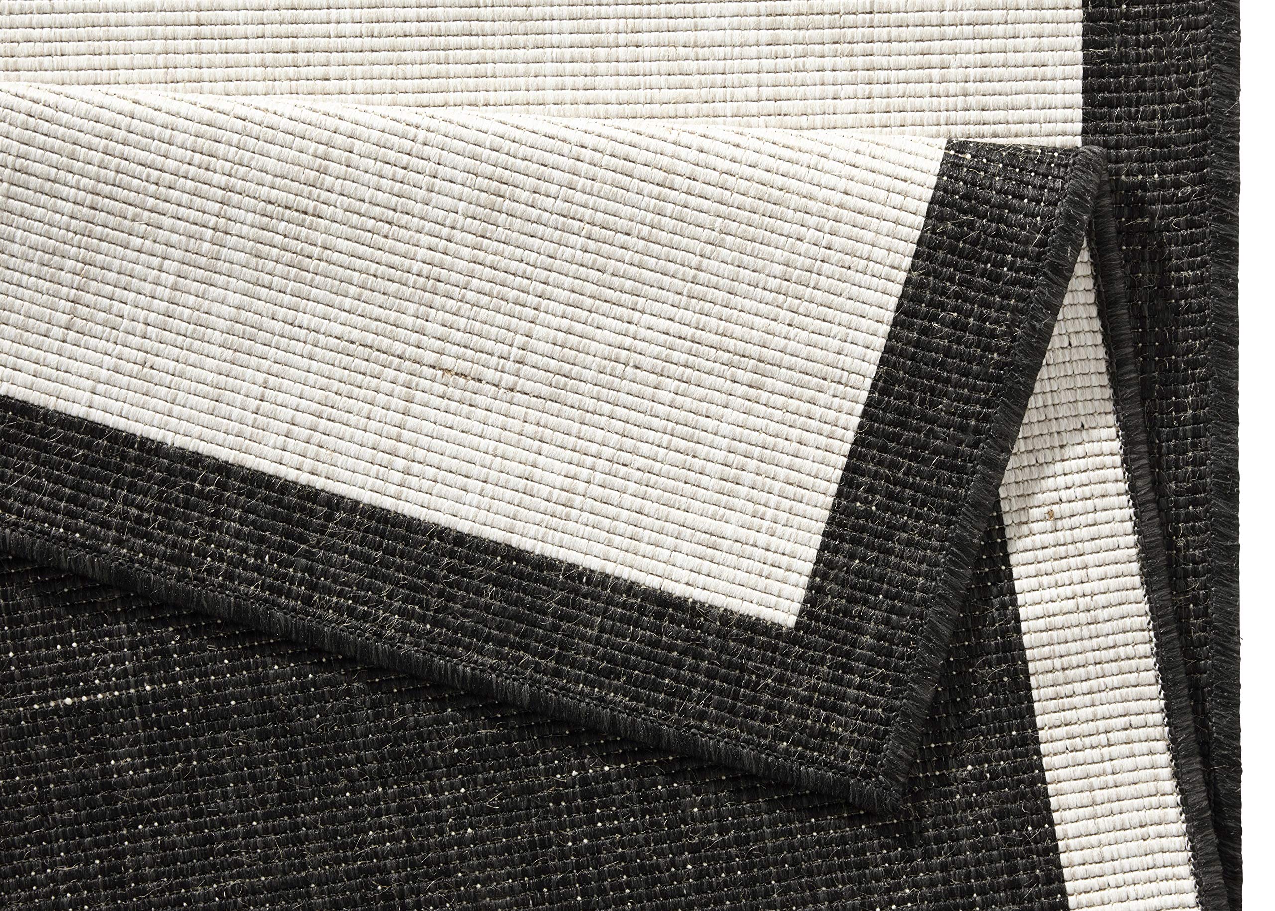 NORTHRUGS In- und Outdoor Teppich Panama 80x350cm - Wendeteppich Wetterfest Modernes Uni Design mit Bordüre Läufer für Balkon Terrasse Garten Wintergarten Wohnzimmerteppich Wasserfest in Schwarz Creme