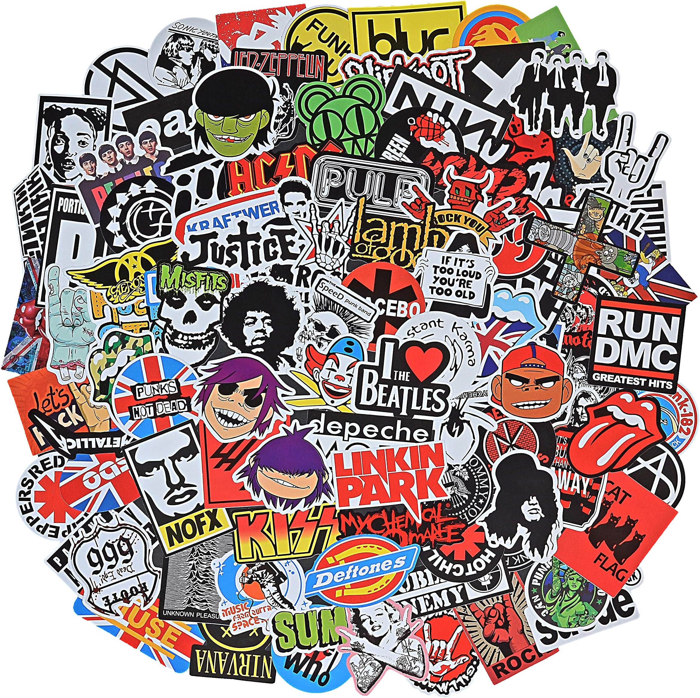 Band Stickers Pack Rock Roll Stickers -100 Pcs Vinyl Waterproof Stickers for Personalize Laptop, Electronic Organ, Guitar, Piano, Skateboard, Luggage Graffiti Decals (Stickers - B)