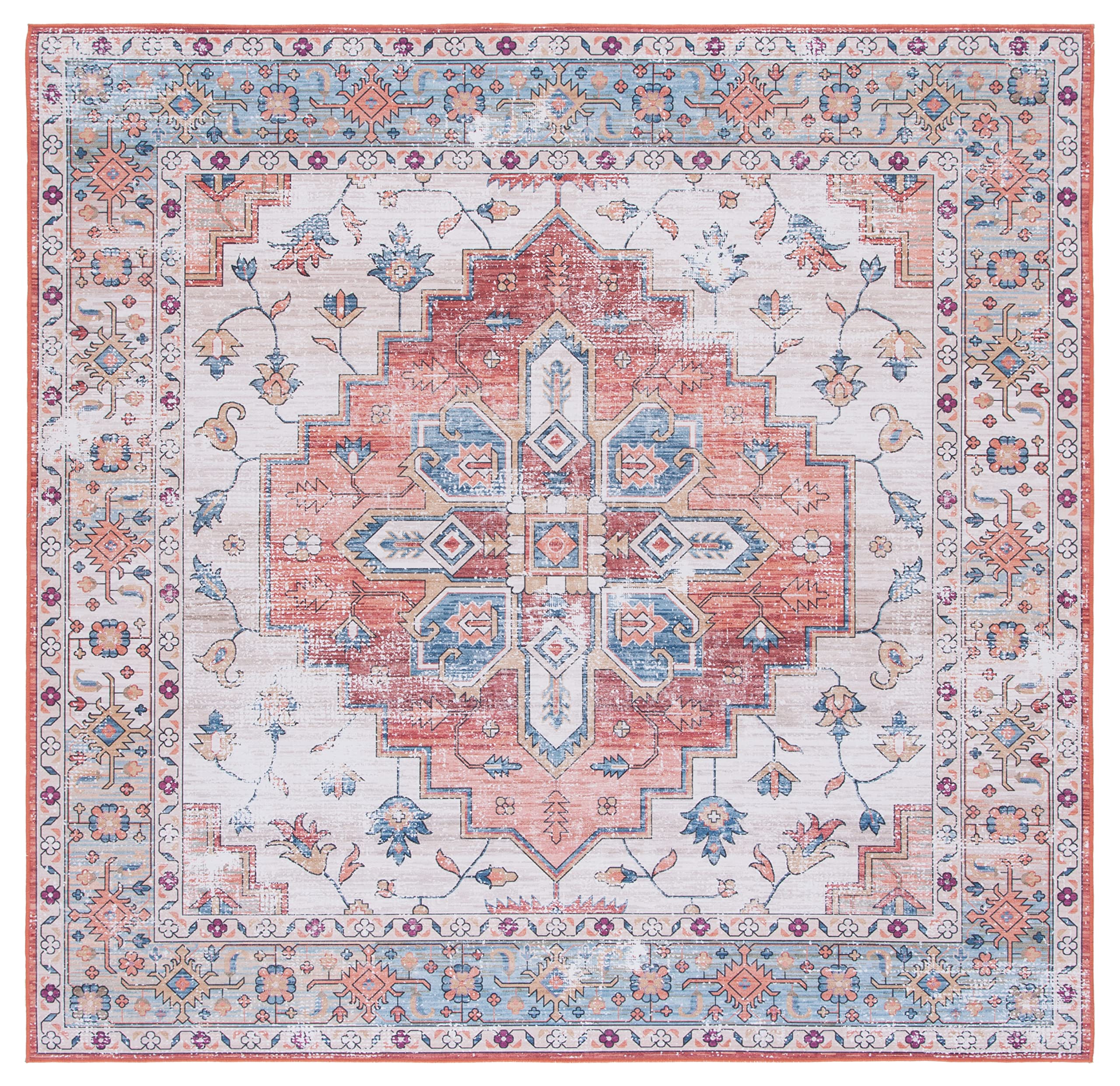 Tapis Safavieh Tucson - Lavable Machine, Antidérapant - Motifs Traditionnels - 122x183 Cm - Couleur Rouille & Bleu