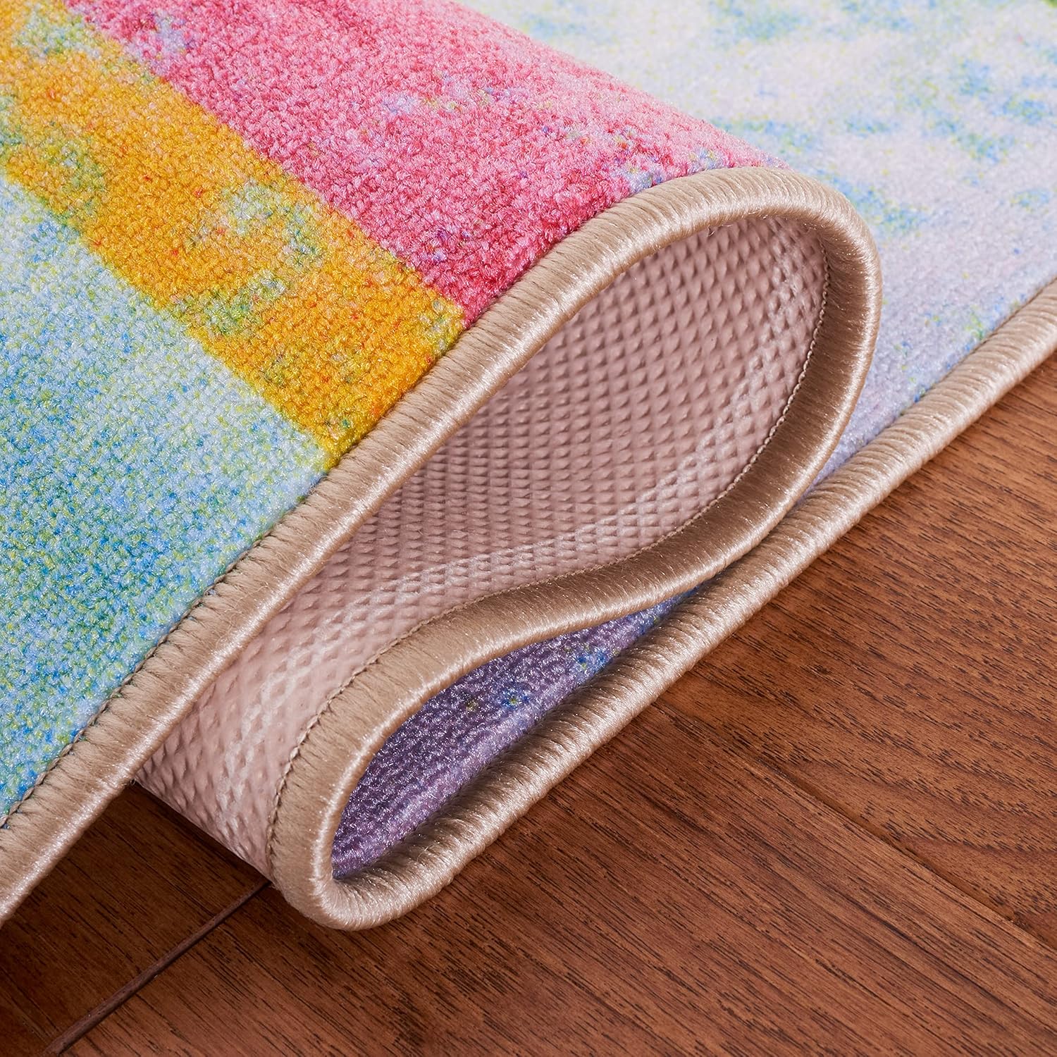 SAFAVIEH Washable Rug Paint Brush Collection - 8'9" x 12', Blue & Green, Slip Resistant & Easy to Clean, Ideal for Living Room, Bedroom, Nursery, Kids Playroom, Dining Space (PTB188M)