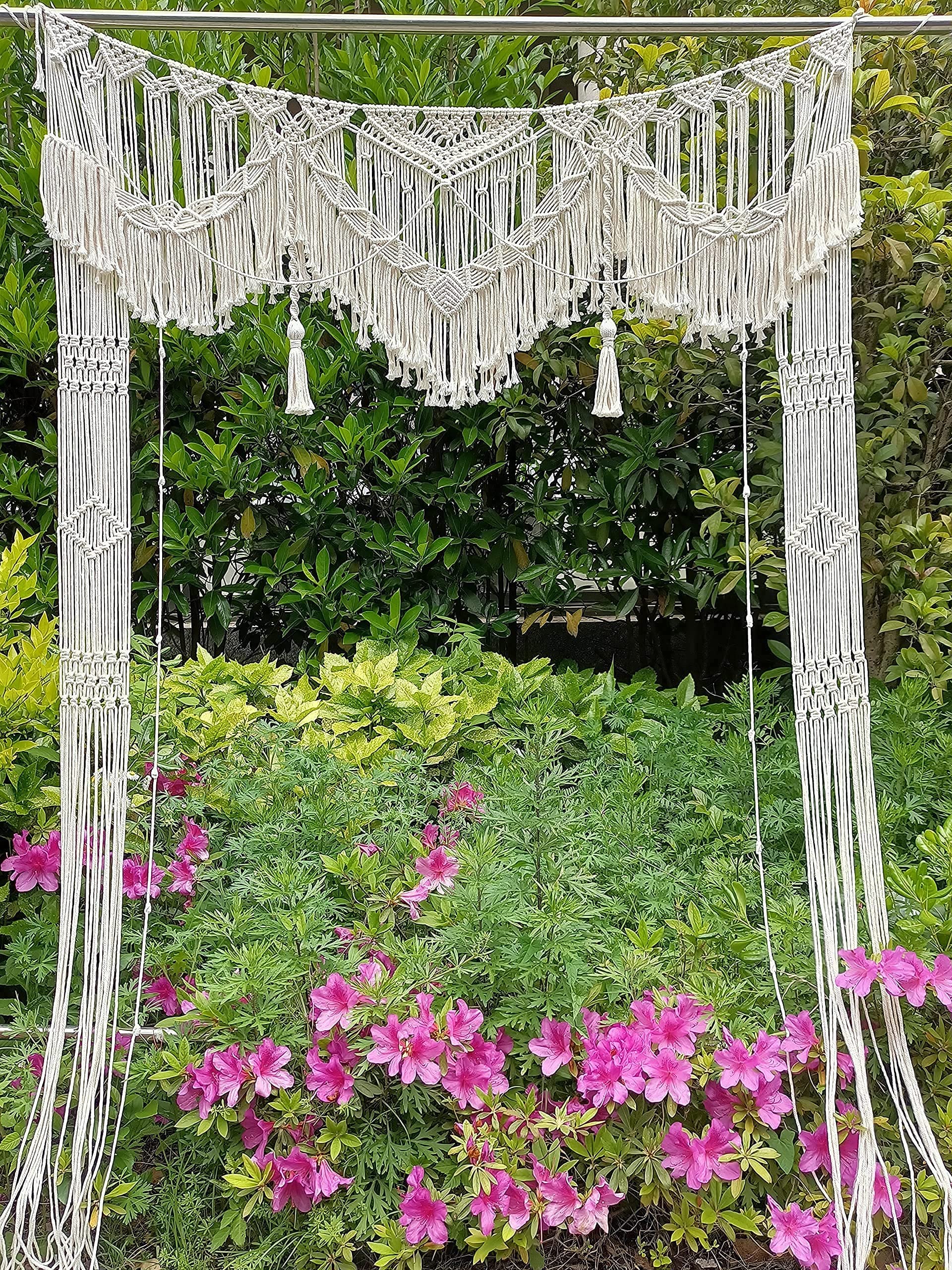 Gran macramé para colgar en la pared, decoración bohemia de boda para cenador/arco, cortina de puerta, telón de fondo de fotos, decoración de arte geométrico bohemio para el hogar, hermosa 7