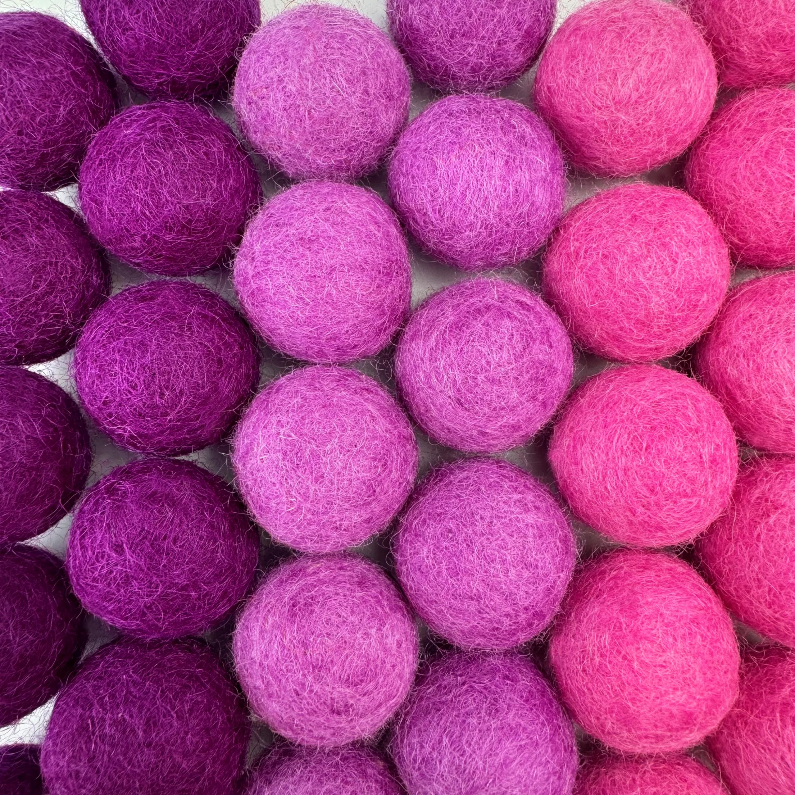 Wildflower by hu hands Hot Love Pink & Purple Felt Balls | (50) Pom Poms Hand Felted in Nepal from 100% NZ Wool for Crafts, Garland, Felting, Decor | .8-1 Inch Pompoms | Muslin Bag Included - Image 3