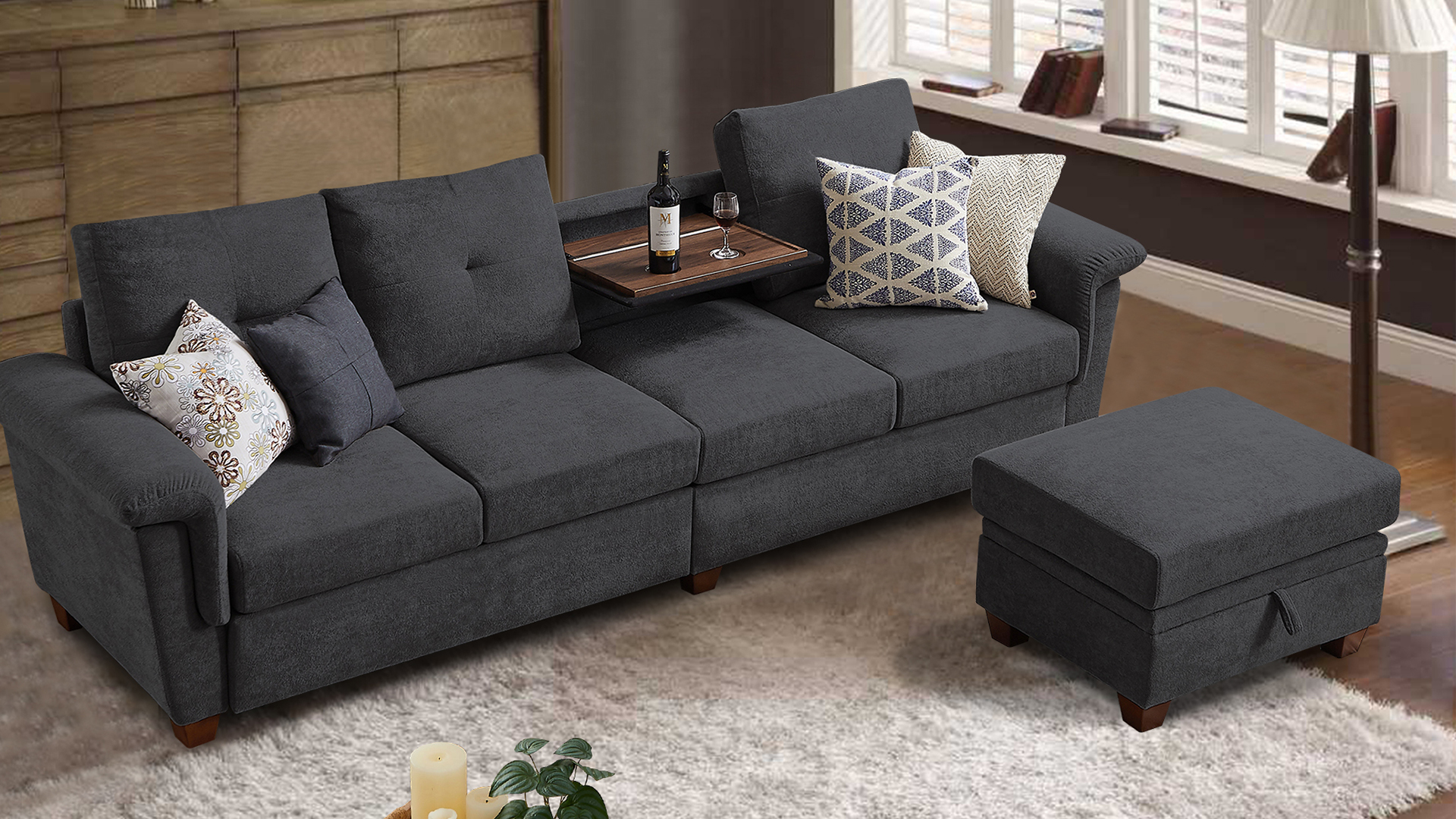 Amazon.com: Soscana Convertible Sectional Sofa with Storage, 4
